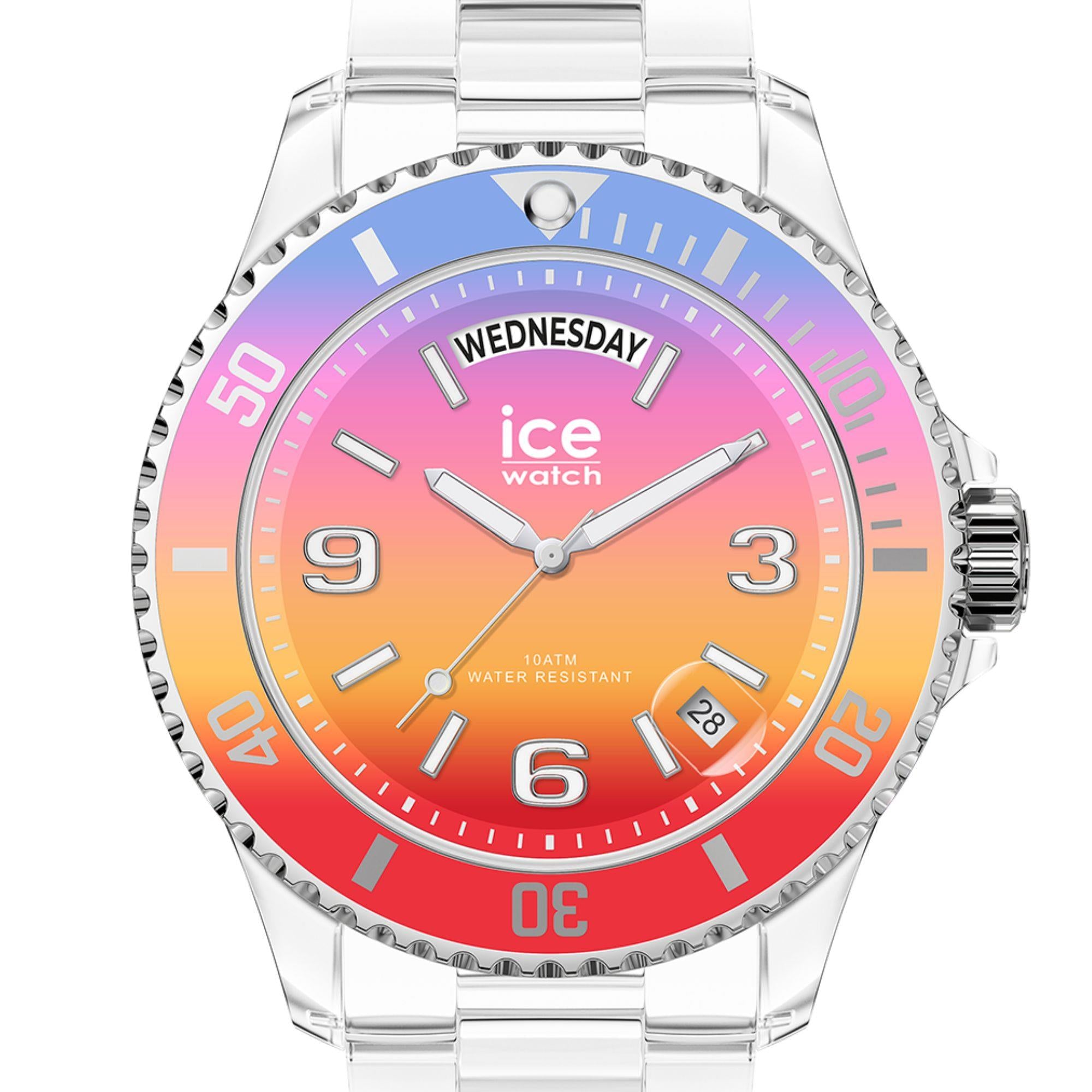 ICE Watch ICE Clear Sunset Energy Pink Orange Red Dial Silicone Strap Watch 021436