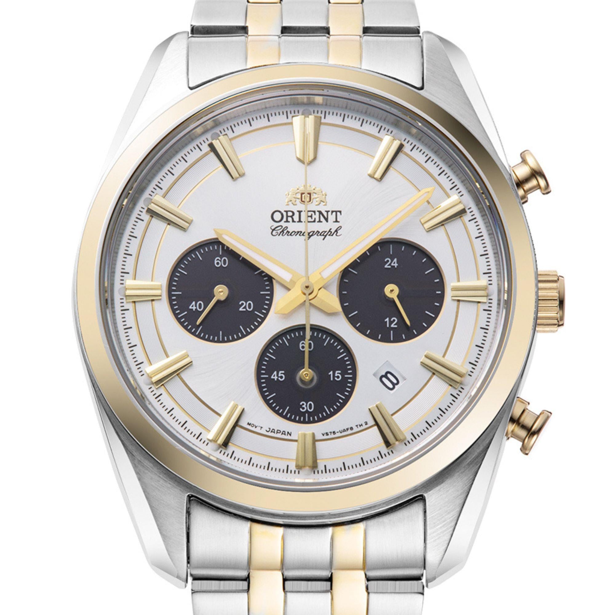 Orient Stretto 40mm Chronograph White Dial Steel Mens Solar Watch RA-TX0302S30B