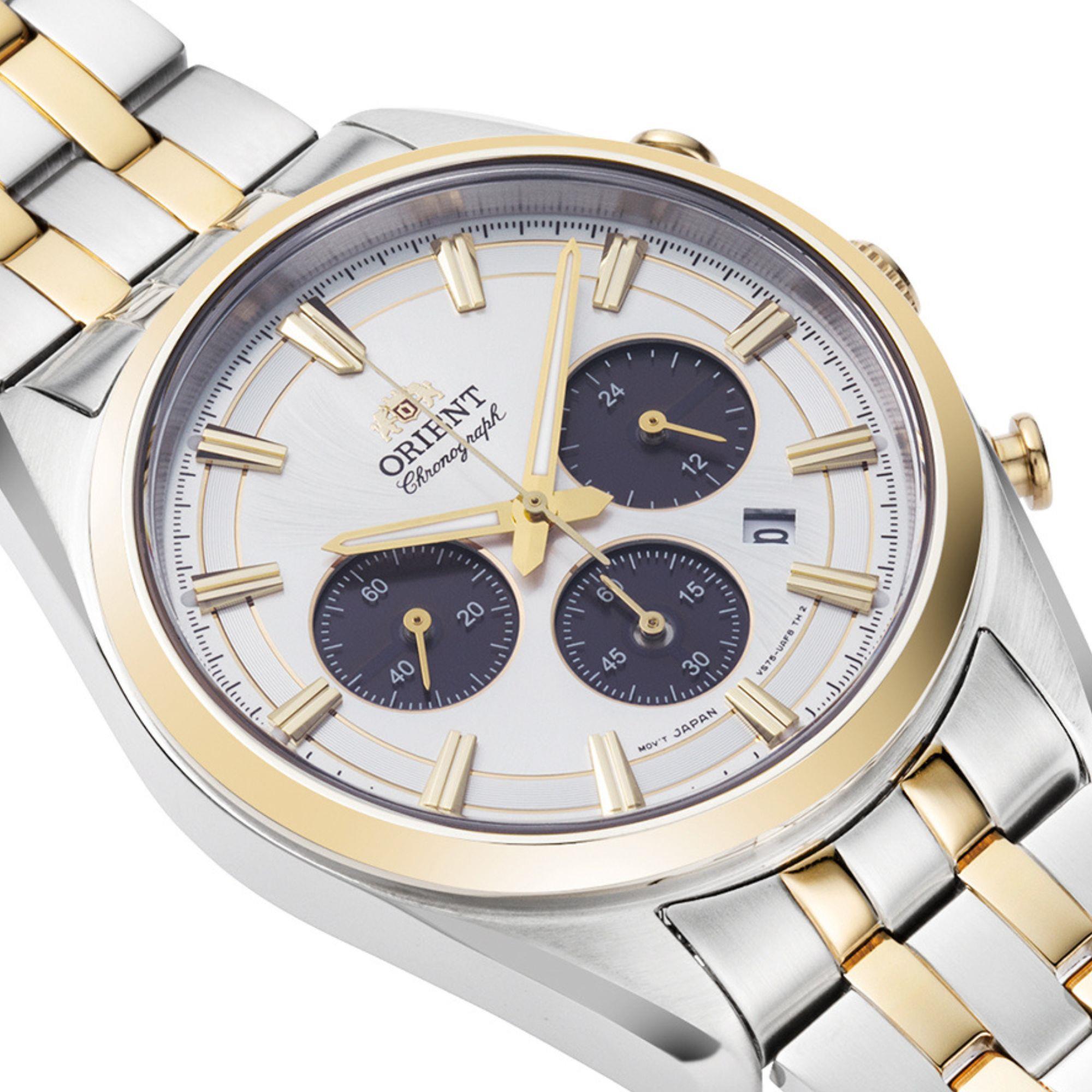 Orient Stretto 40mm Chronograph White Dial Steel Mens Solar Watch RA-TX0302S30B