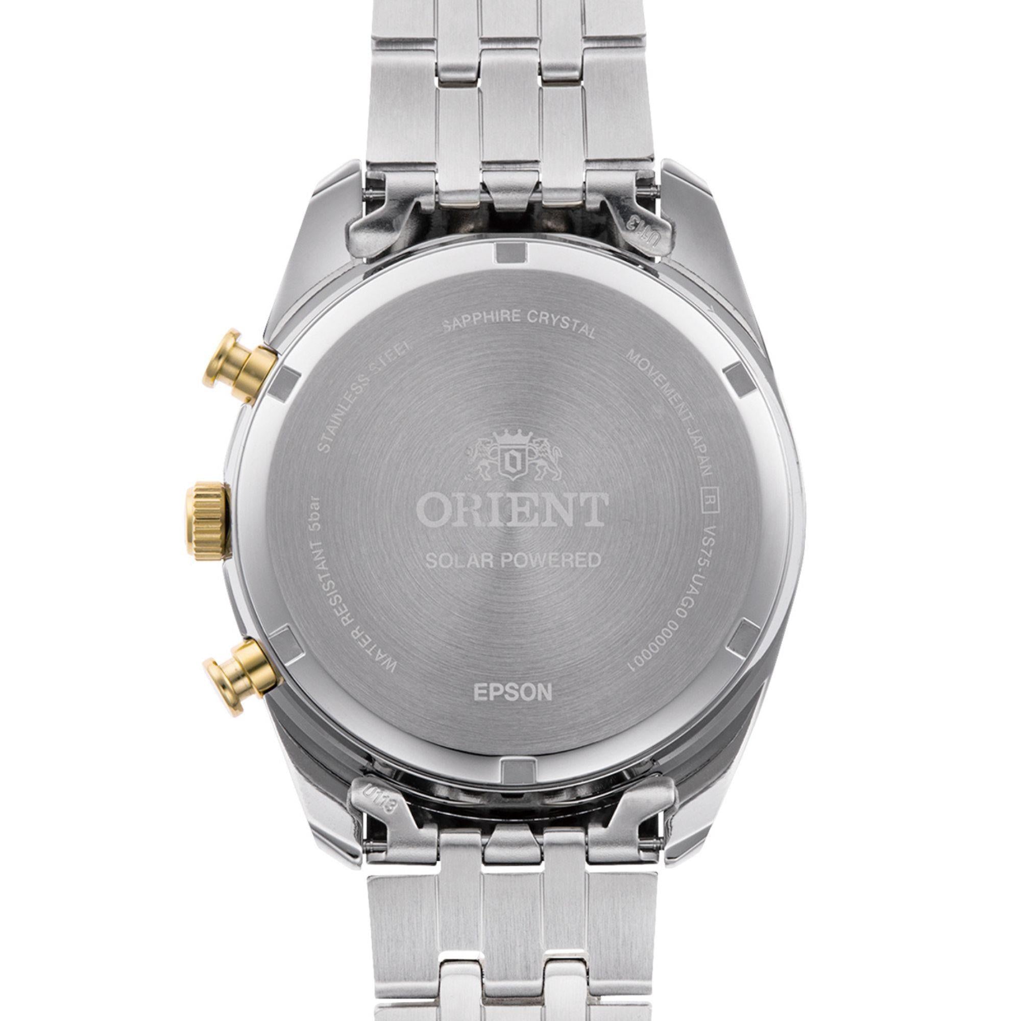 Orient Stretto 40mm Chronograph White Dial Steel Mens Solar Watch RA-TX0302S30B