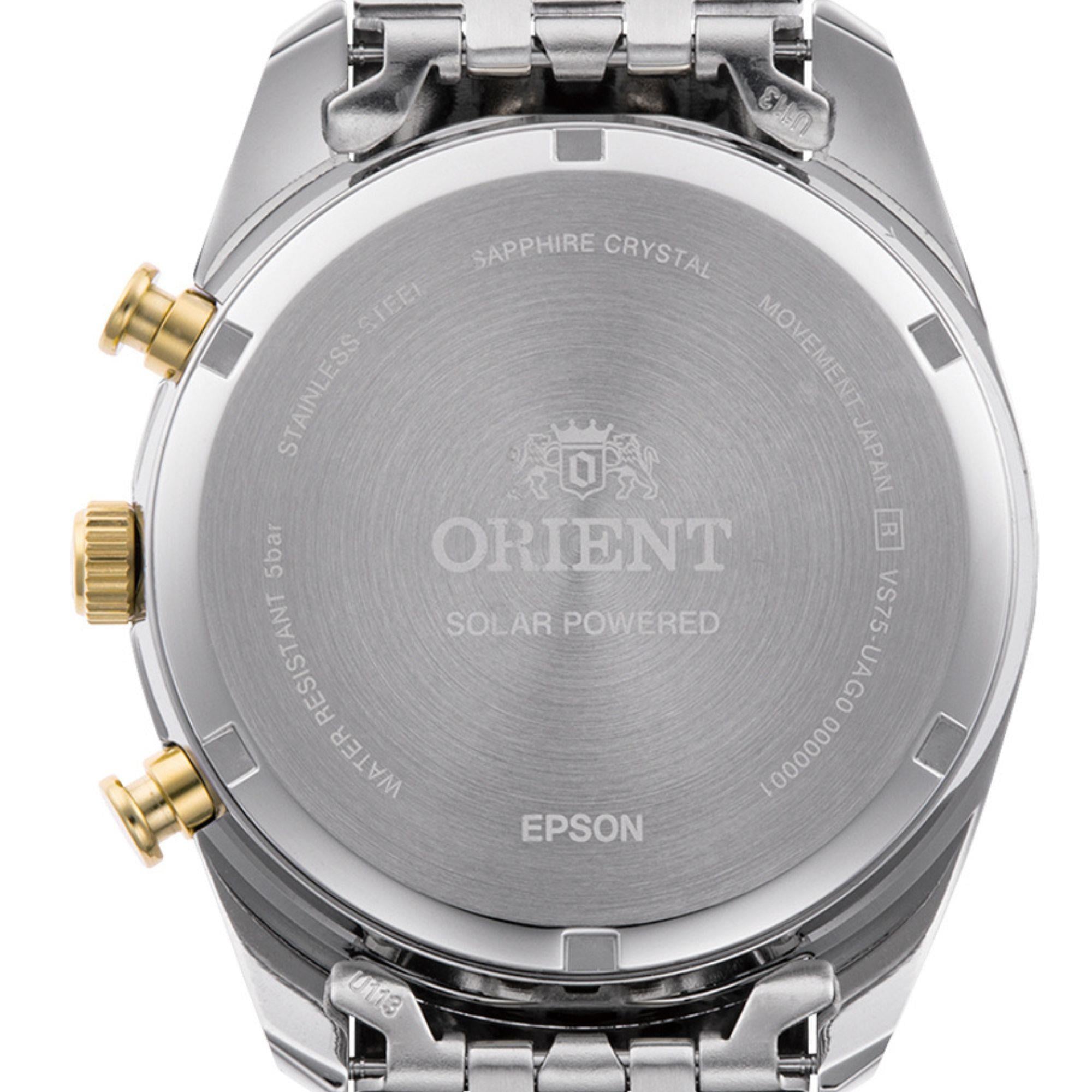 Orient Stretto 40mm Chronograph White Dial Steel Mens Solar Watch RA-TX0302S30B