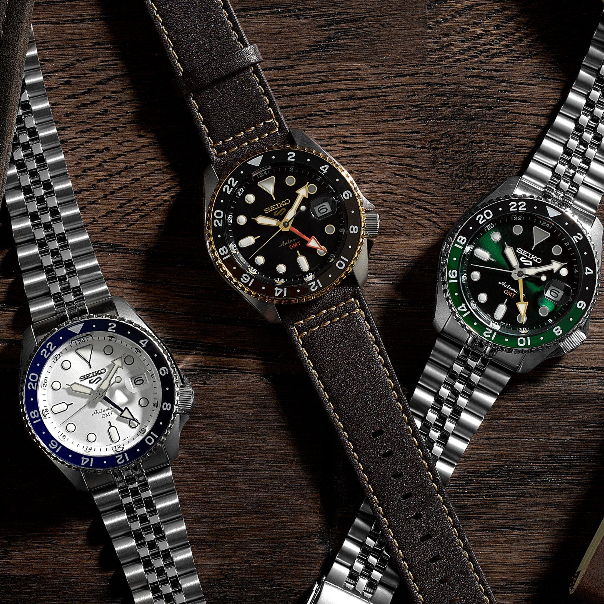 Seiko 5 Sports SKX GMT Himmelblau Silberne Wolke Automatik Weißes Zifferblatt Stahlarmband Herren Uhr SSK033K1