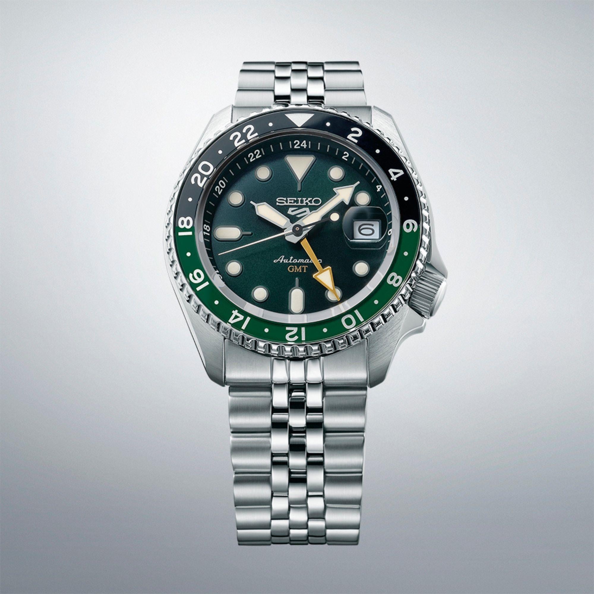 Seiko 5 Sports SKX GMT Sprite Grün Automatik Grünes Zifferblatt Stahlarmband Herren Uhr SSK035K1