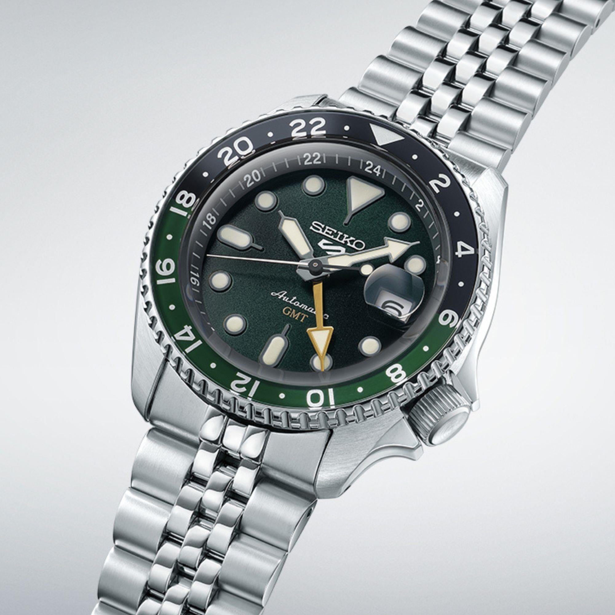 Seiko 5 Sports SKX GMT Sprite Grün Automatik Grünes Zifferblatt Stahlarmband Herren Uhr SSK035K1