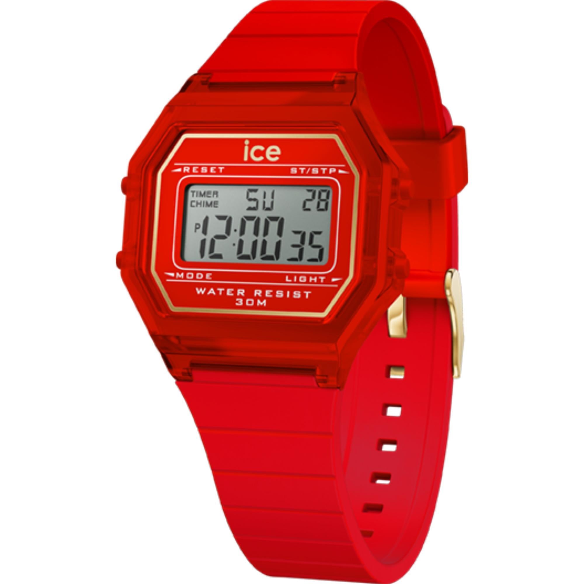ICE Digit Retro Red Passion Klare Silikonarmband Digitale Herren Uhr 022885