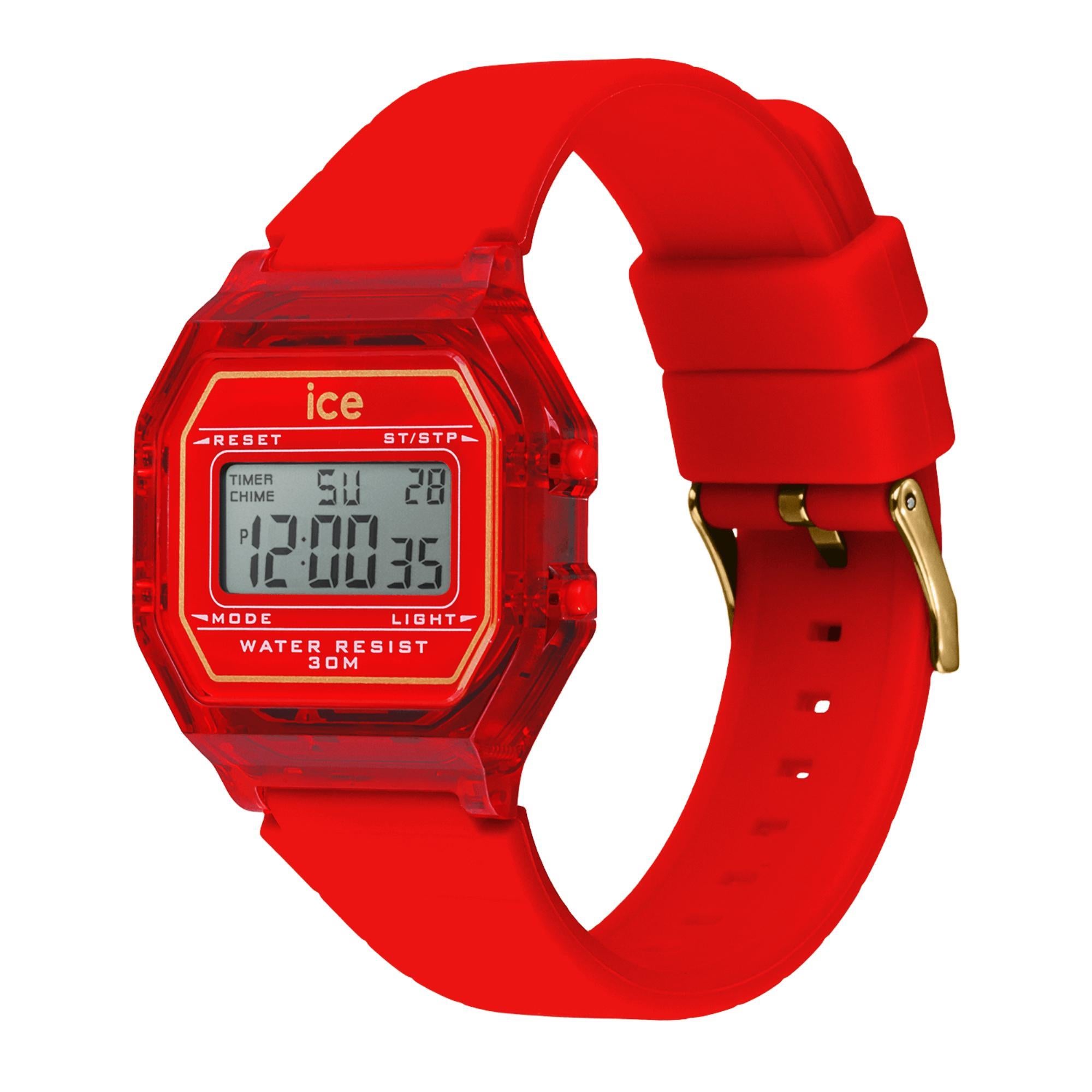 ICE Digit Retro Red Passion Klare Silikonarmband Digitale Herren Uhr 022885