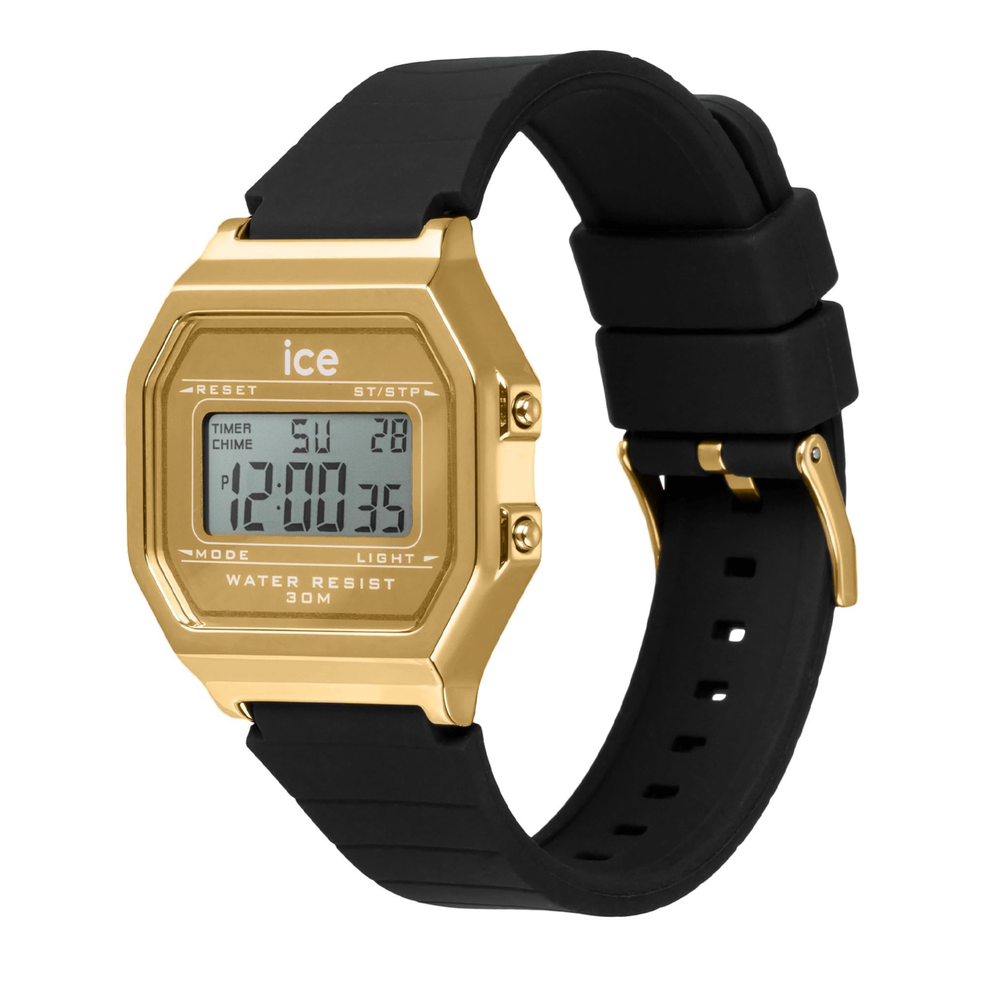 ICE Digit Retro Metall Gold Spiegel Schwarz Silikonarmband Digitale Herren Uhr 022731