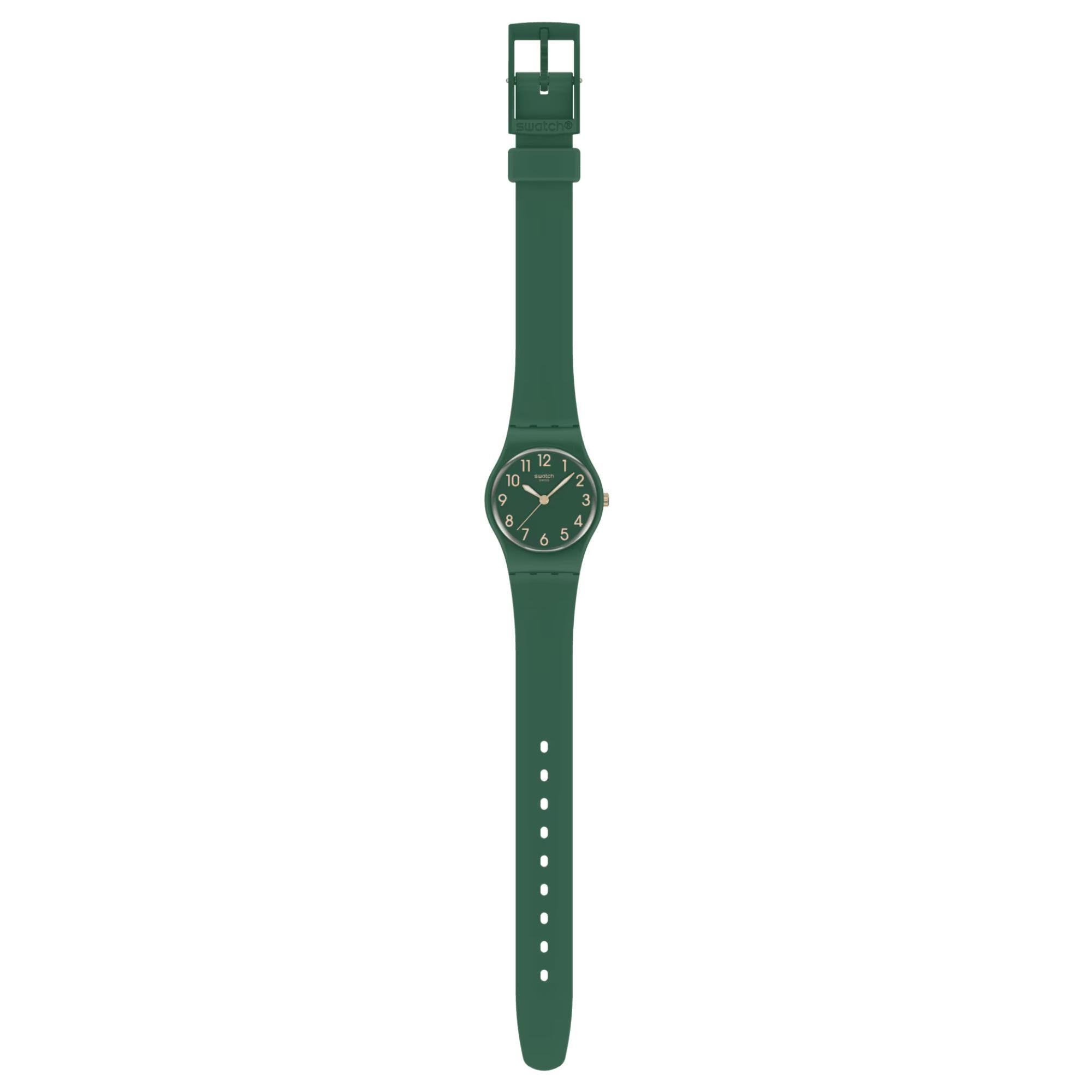 Swatch NOTES OF PECAN Quartz Green Dial Biosourced  Strap Watch LG130