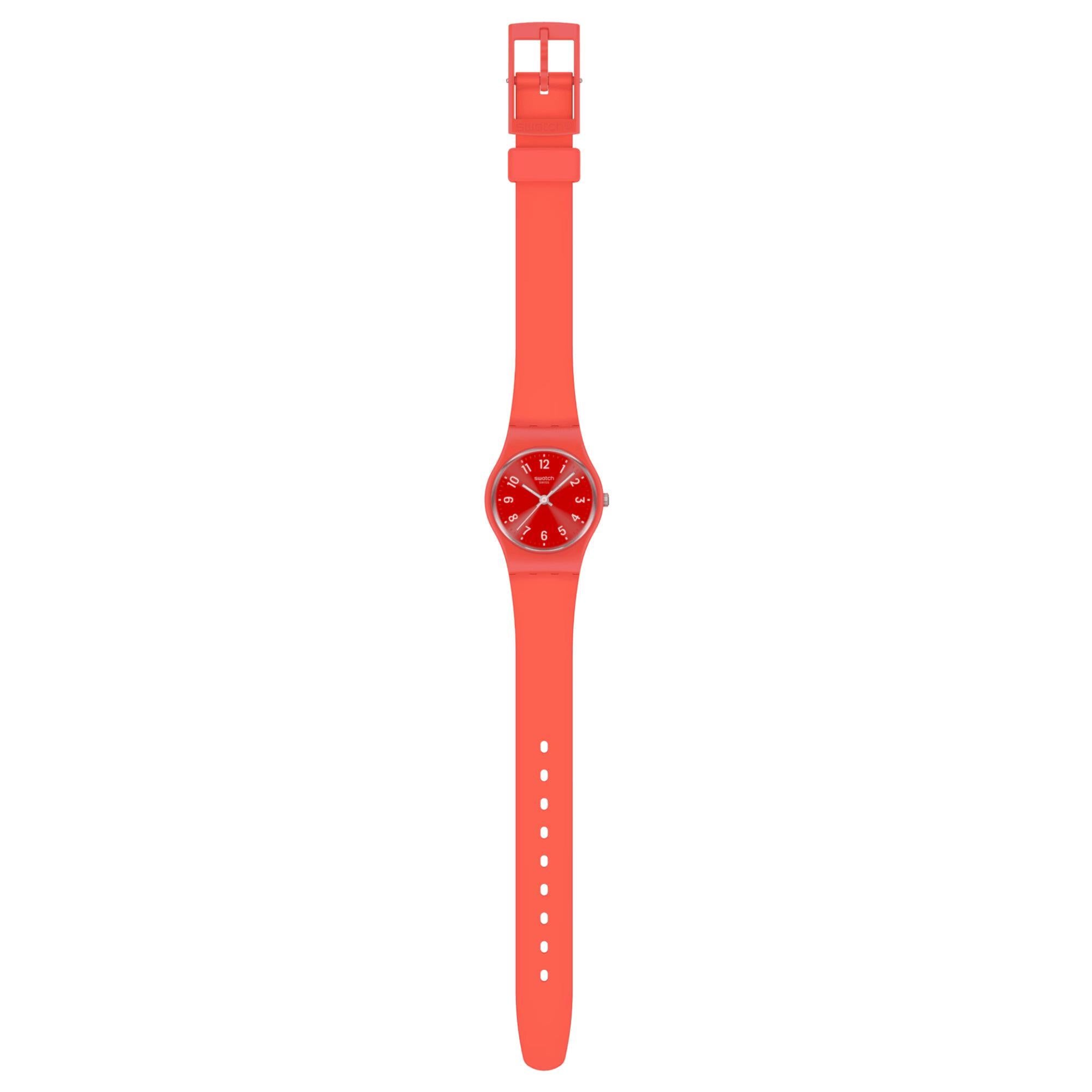 Swatch NOTES OF CORAL Quartz Red Dial Silicone Strap Watch LP165
