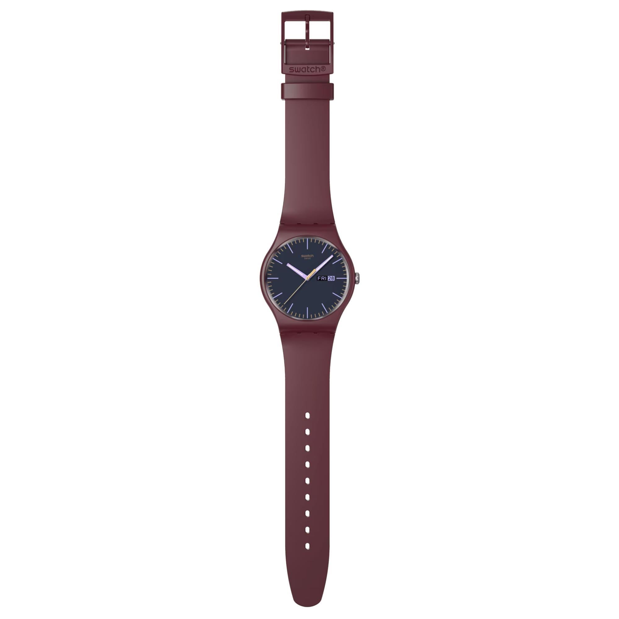 Swatch BURGUNDY BERRY Quarz Graues Zifferblatt Silikonarmband Herren Uhr SO29R707
