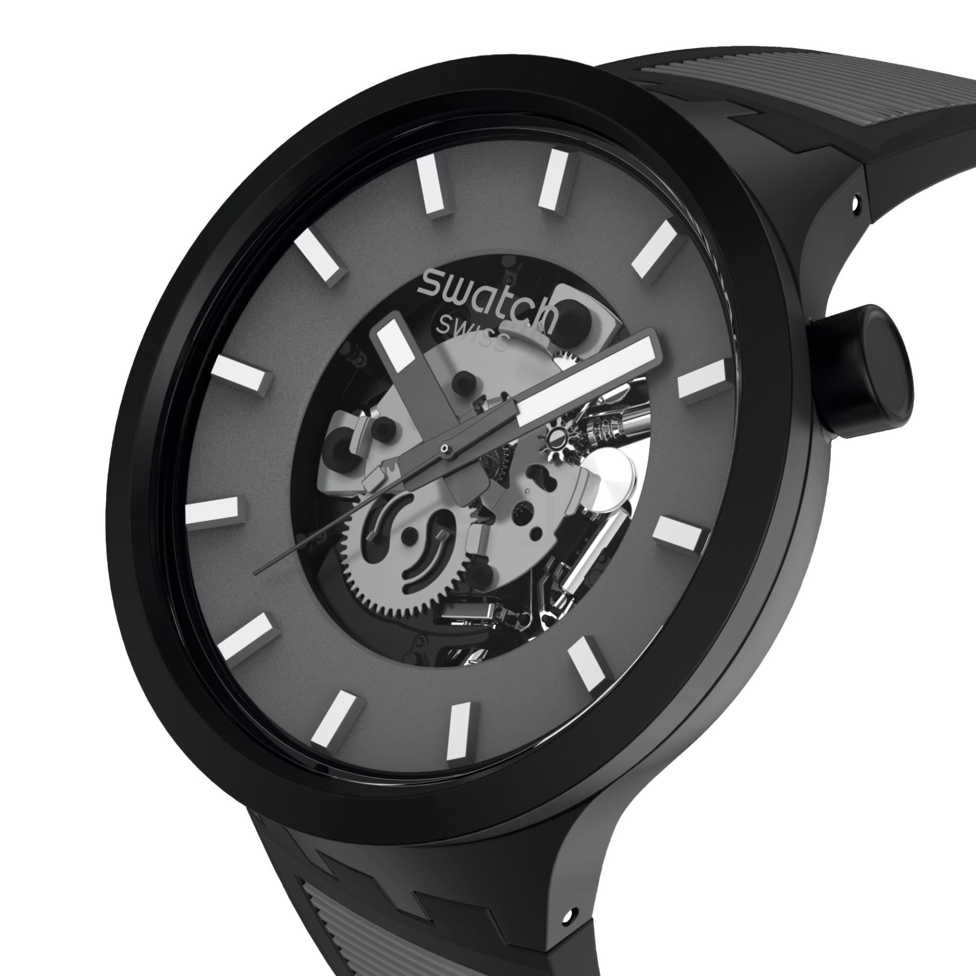 Swatch PAST THE HORIZON Quarz Blaues Zifferblatt Gummiarmband Herren Uhr SB05B113