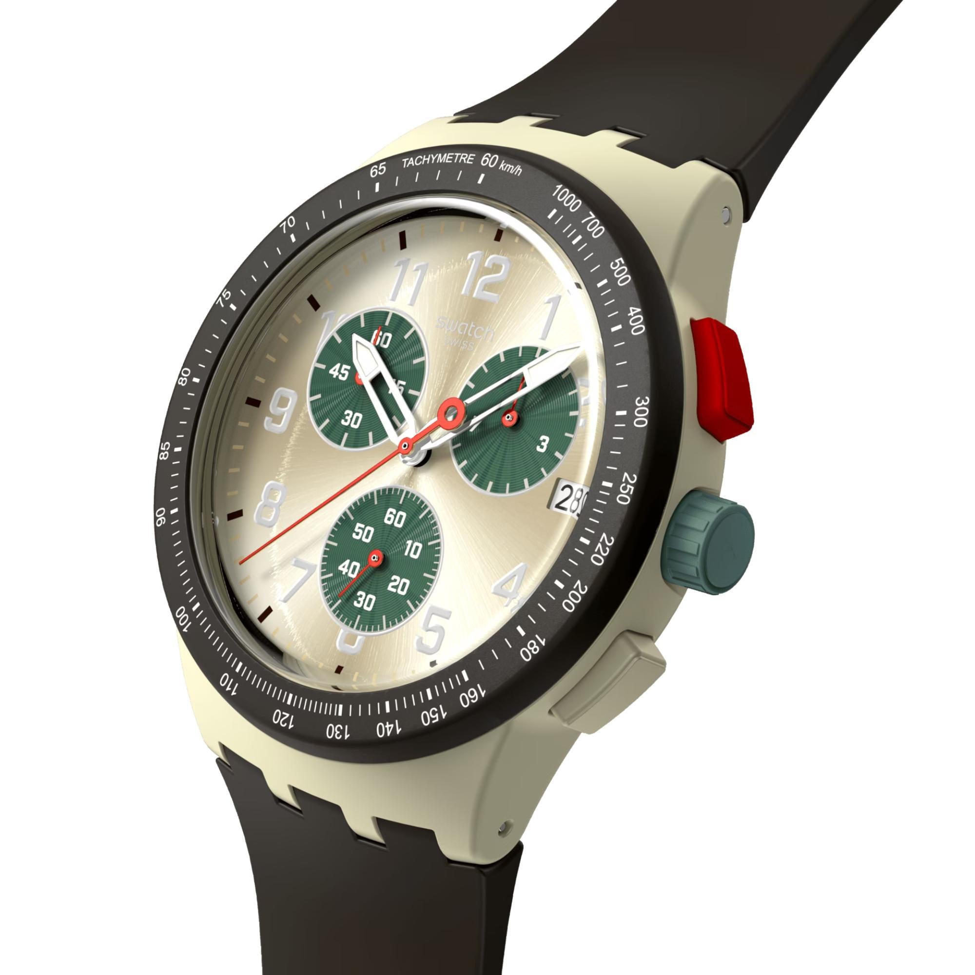 Swatch OBSIDIAN INK Quarz Beiges Zifferblatt Silikonarmband Uhr SUST402