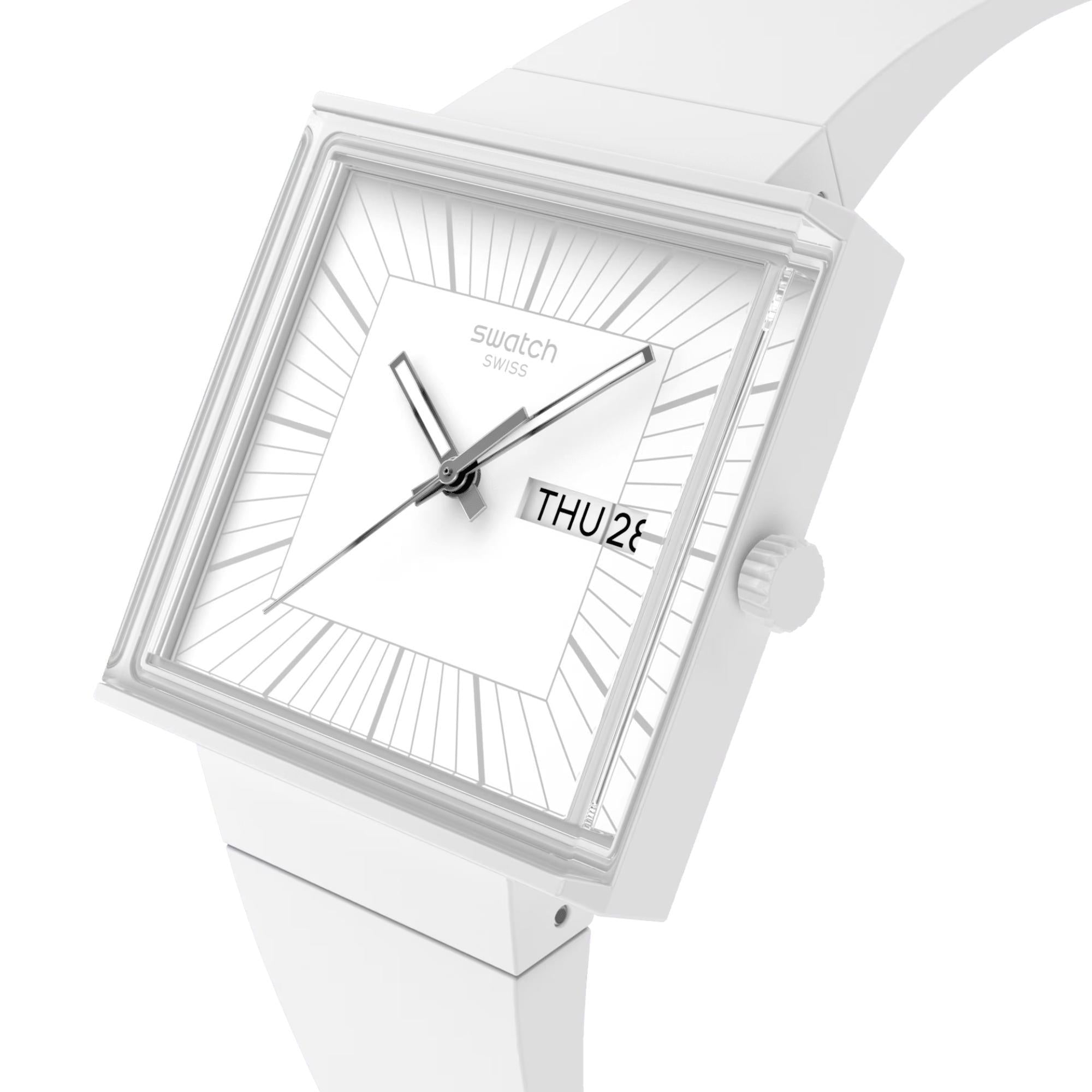 Swatch WHAT IF...ALLWHITE? Quarz Weißes Zifferblatt Silikonarmband Uhr SO34W700