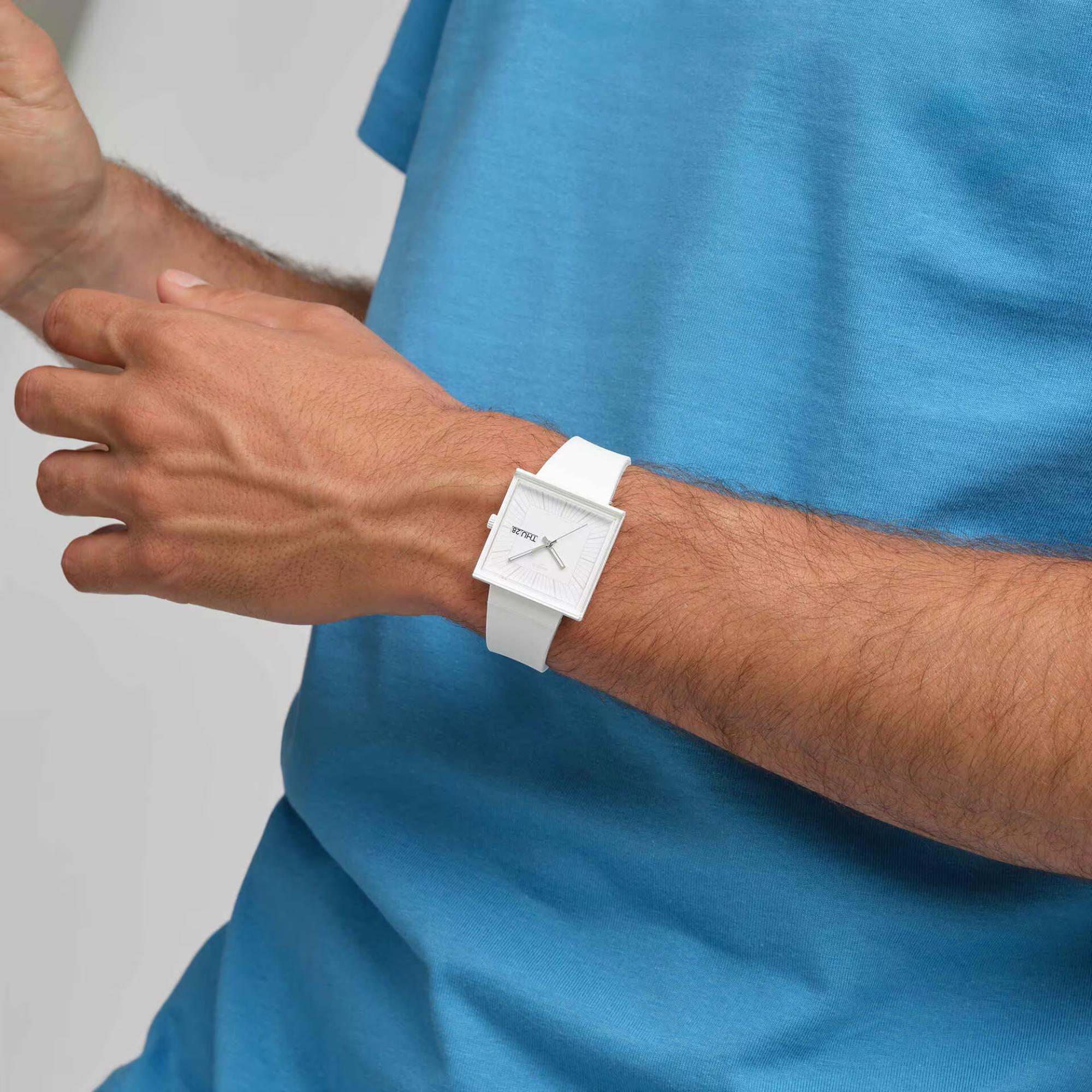 Swatch WHAT IF...ALLWHITE? Quarz Weißes Zifferblatt Silikonarmband Uhr SO34W700