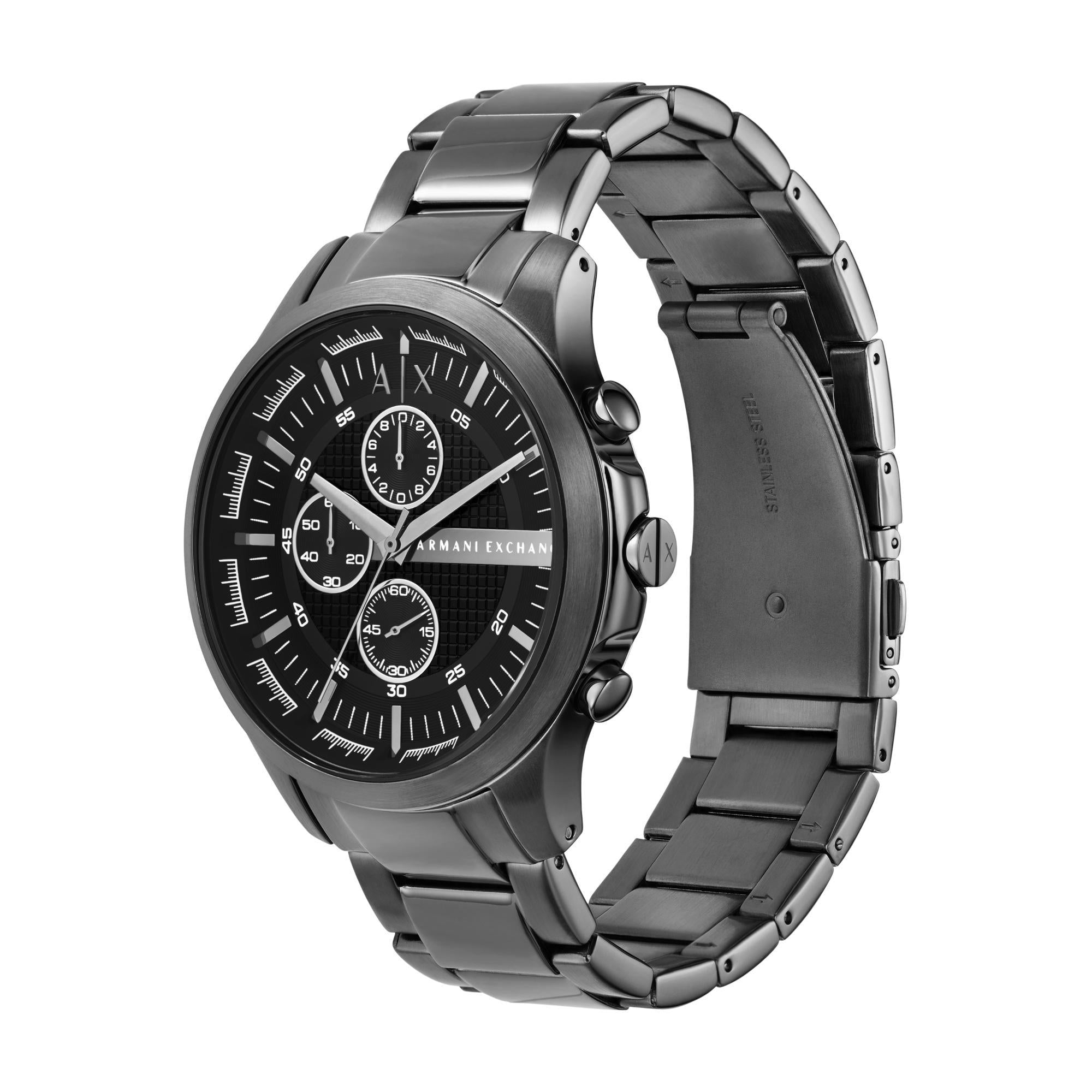 Armani Exchange Hampton 46mm Chronograph Schwarzes Zifferblatt Stahl Herren Quarz Uhr AX2454