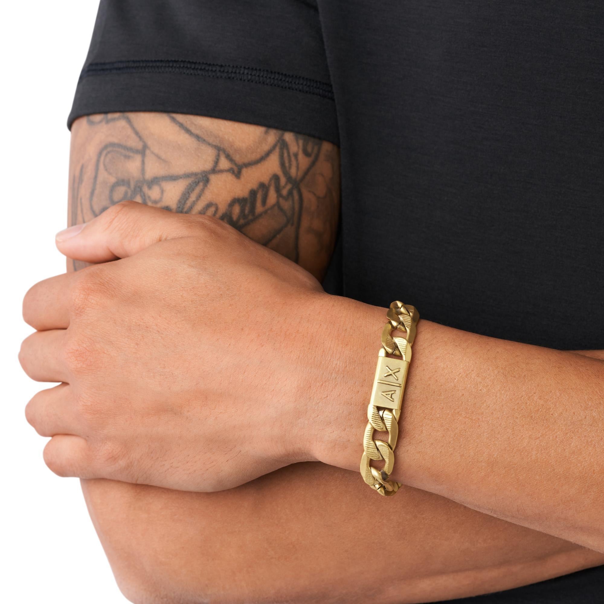 Armani Exchange Gold-Tone Stainless Steel Chain Men’s Bracelet AXG0078710