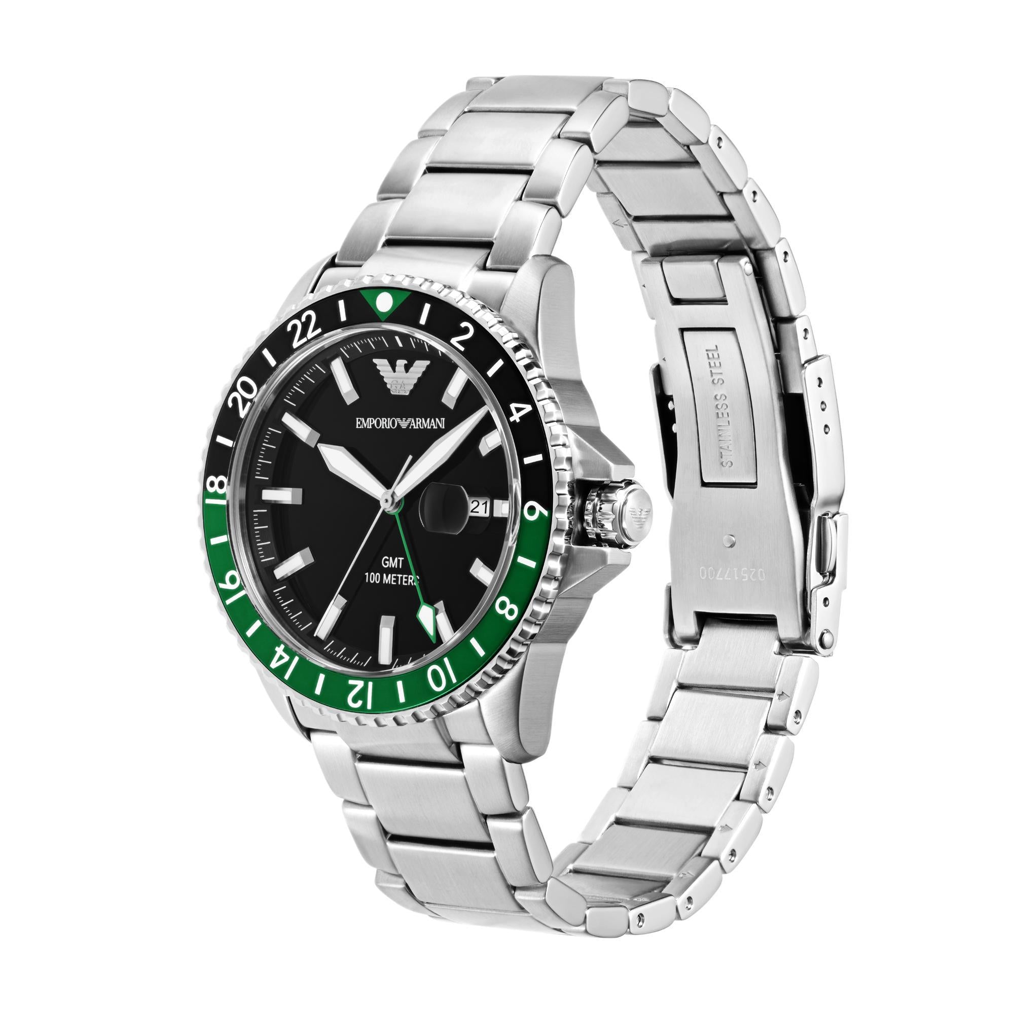 Emporio Armani World Explorer 42mm Black Dial Steel Mens Quartz Watch AR11589