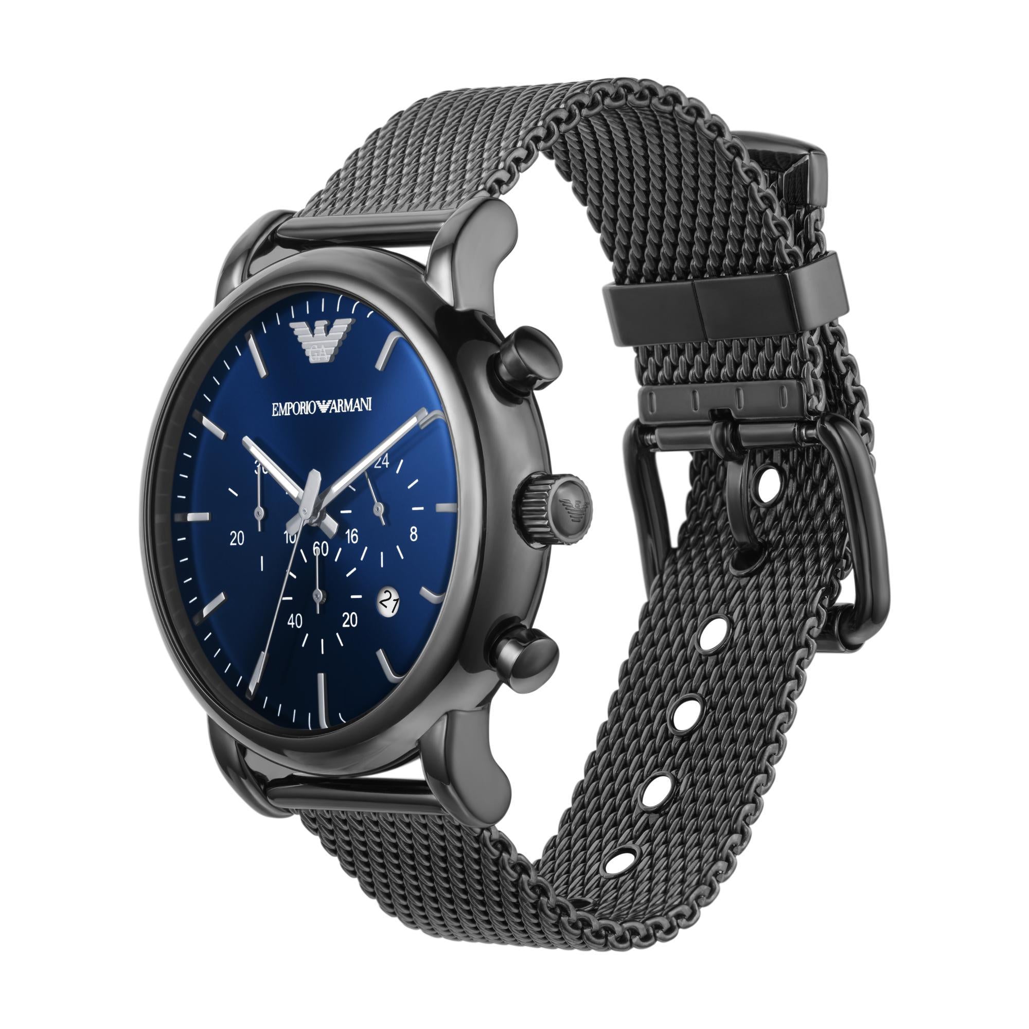 Emporio Armani Gianni T-Bar 46mm Chronograph Blue Dial Steel Mens Quartz Watch AR1979