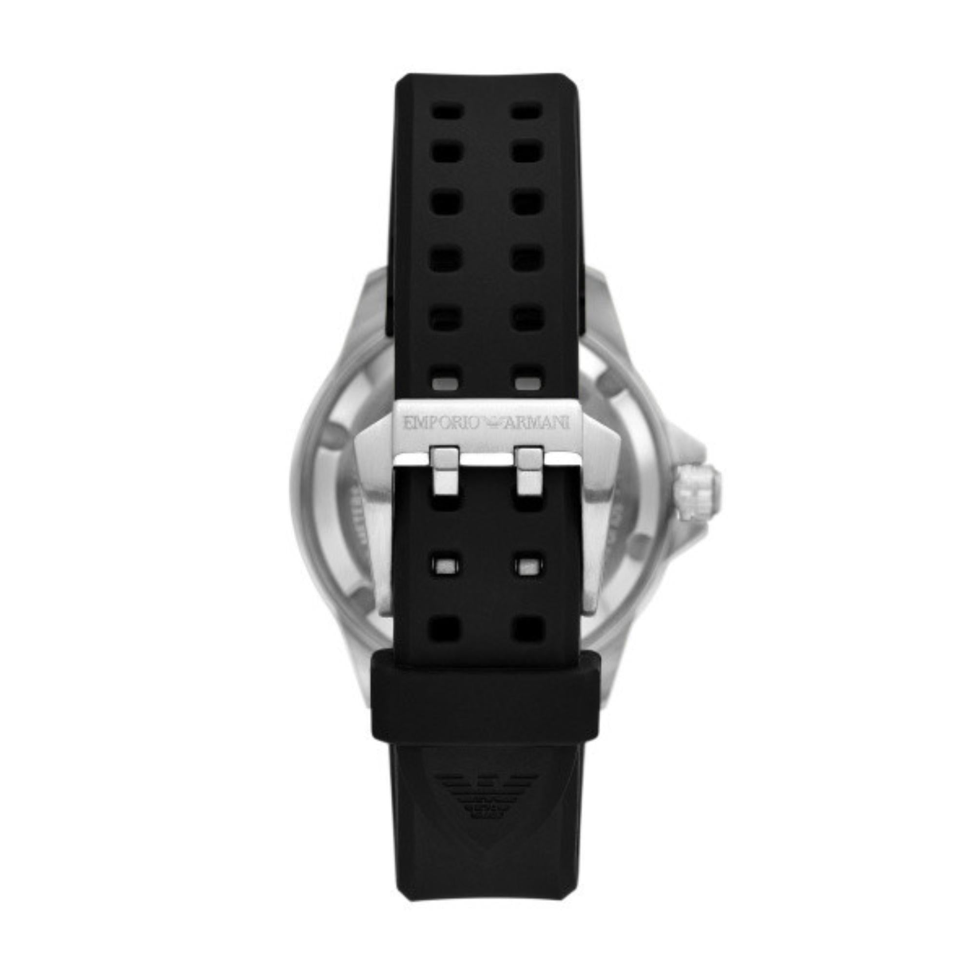 Emporio Armani Sea Explorer 42mm  Black Dial Silicone Mens Quartz Watch AR60078