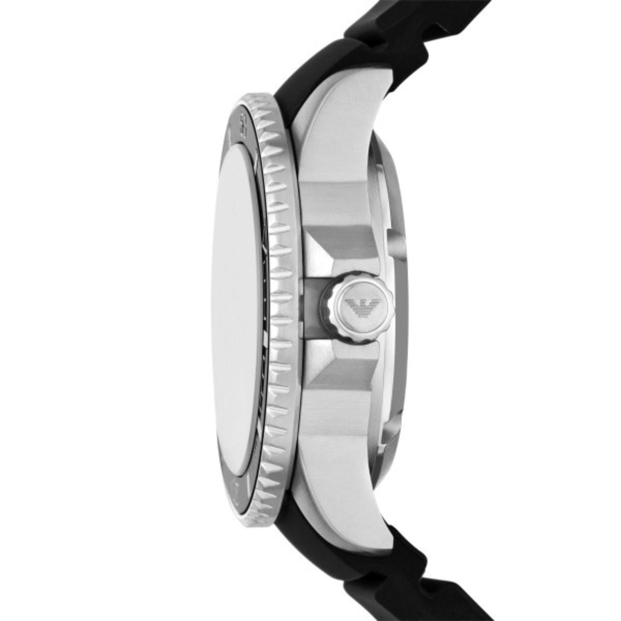 Emporio Armani Sea Explorer 42mm  Black Dial Silicone Mens Quartz Watch AR60078