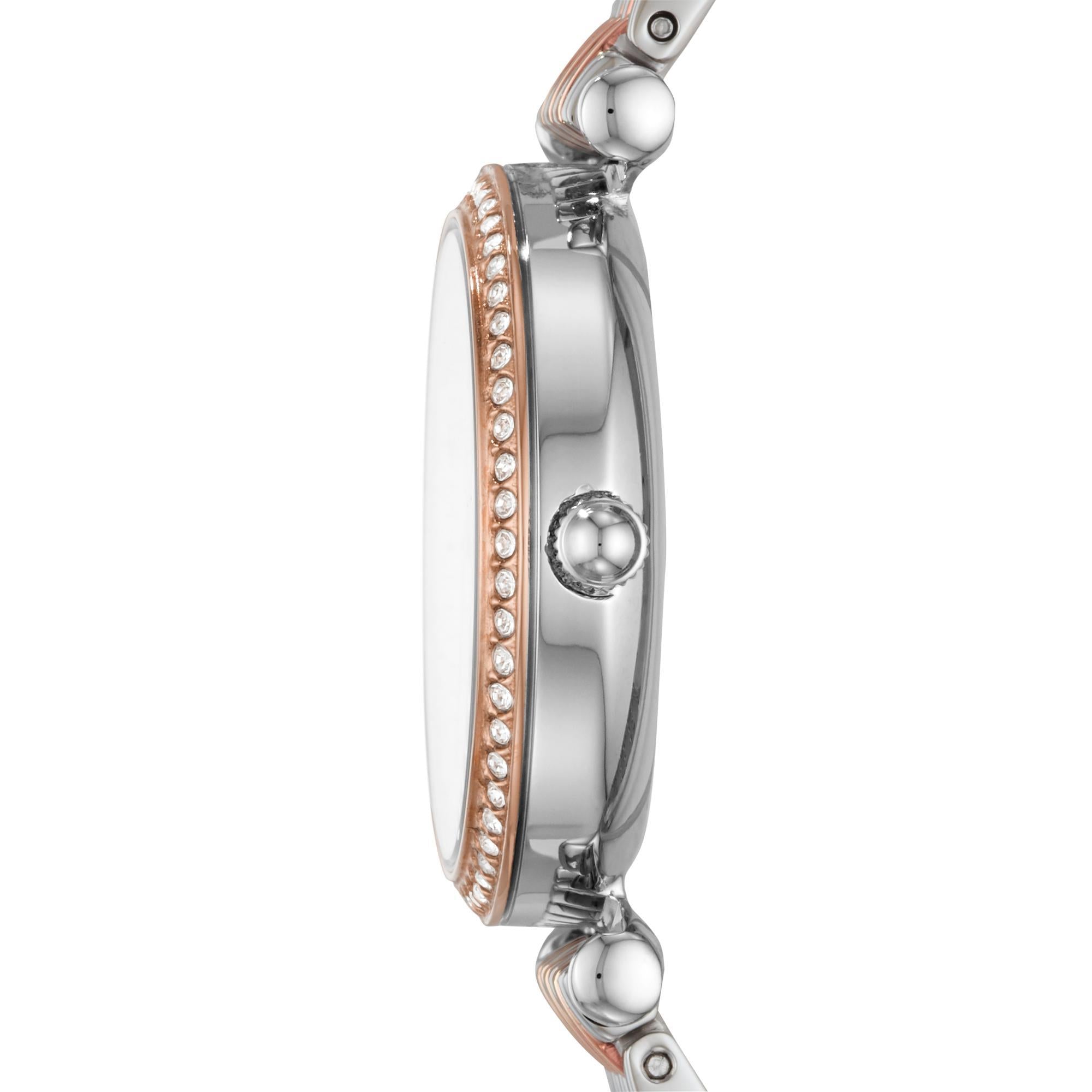 Fossil Carlie 28mm White Mother of Pearl Dial Steel Ladies Quartz Watch ES4649