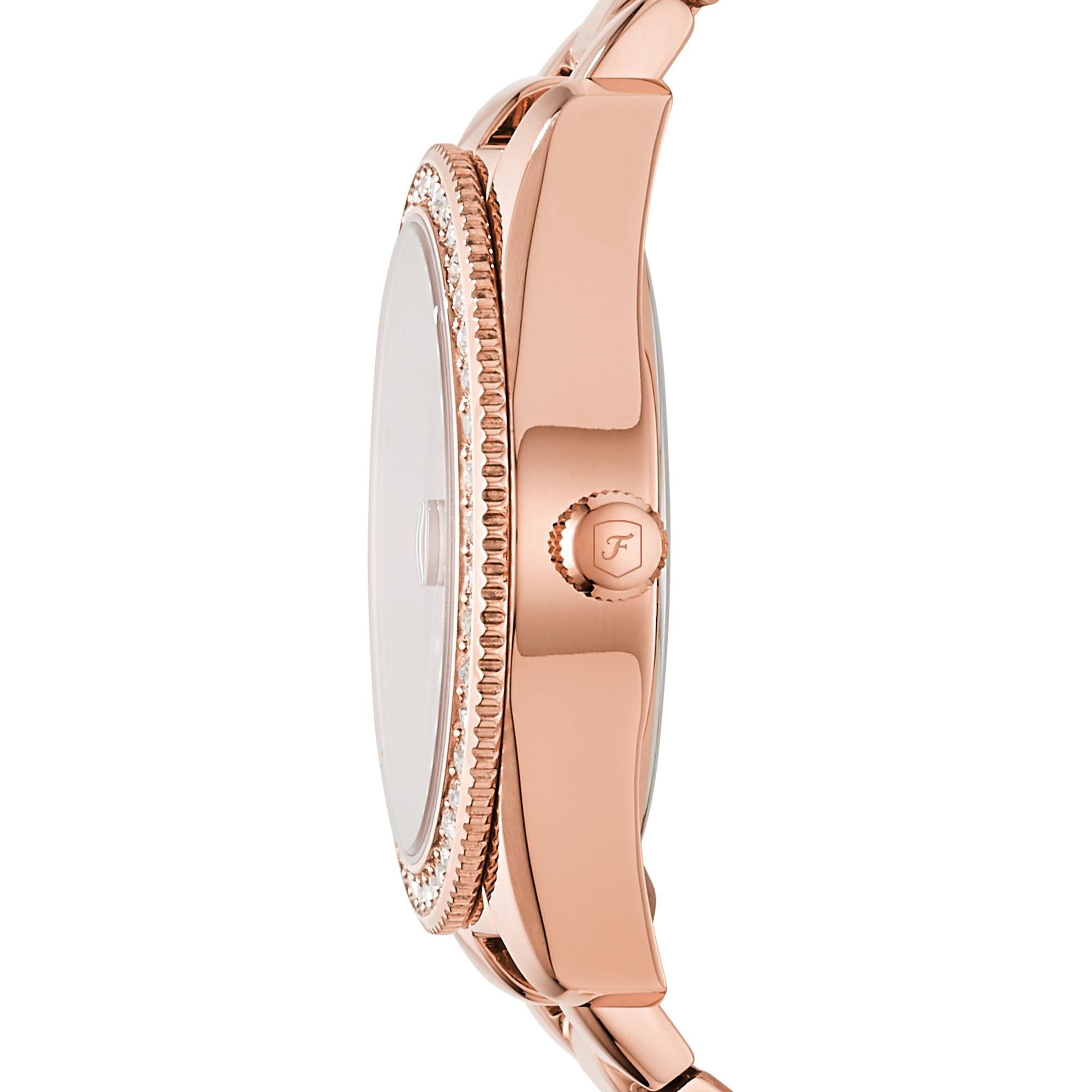 Fossil Scarlette 32mm Rose Gold Dial Steel Ladies Quartz Watch ES4318