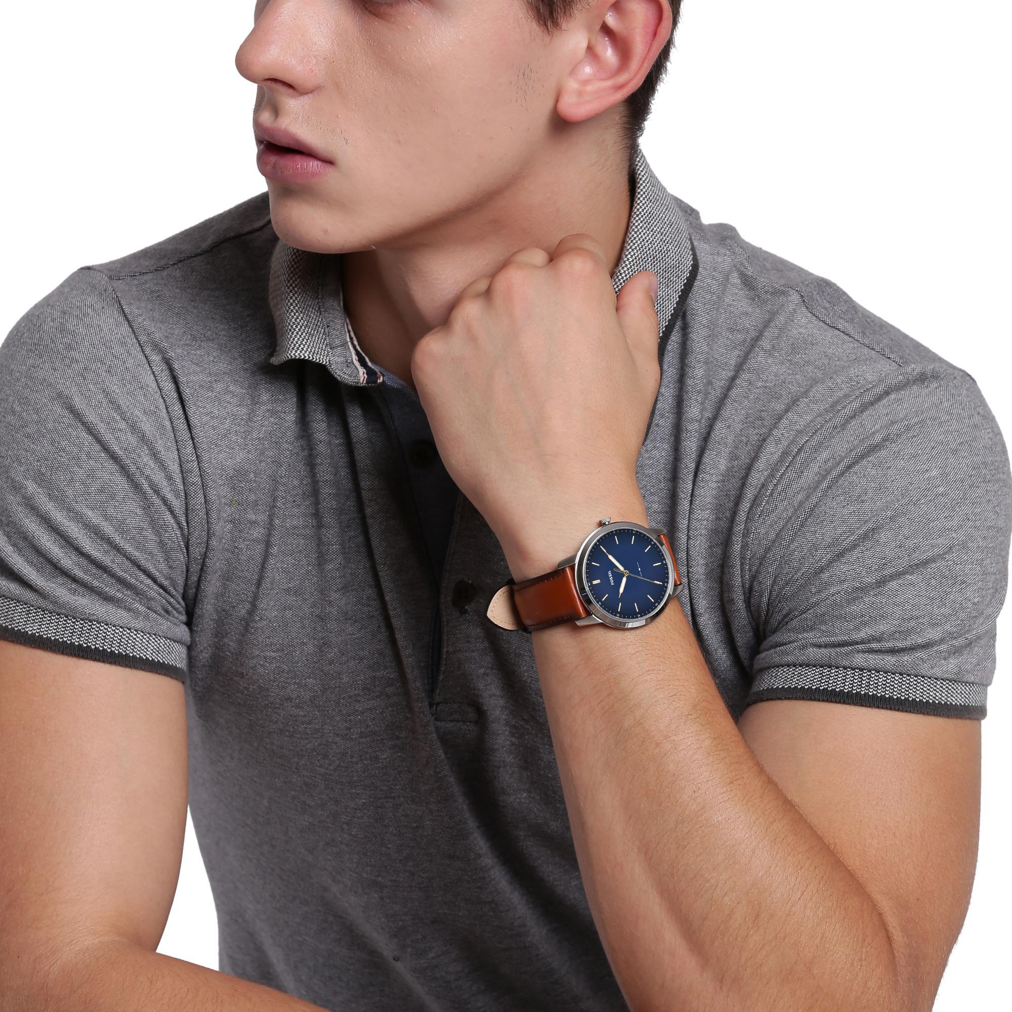 Fossil Minimalist 44mm Leather Blue Dial Leather Mens Quartz Watch FS5304