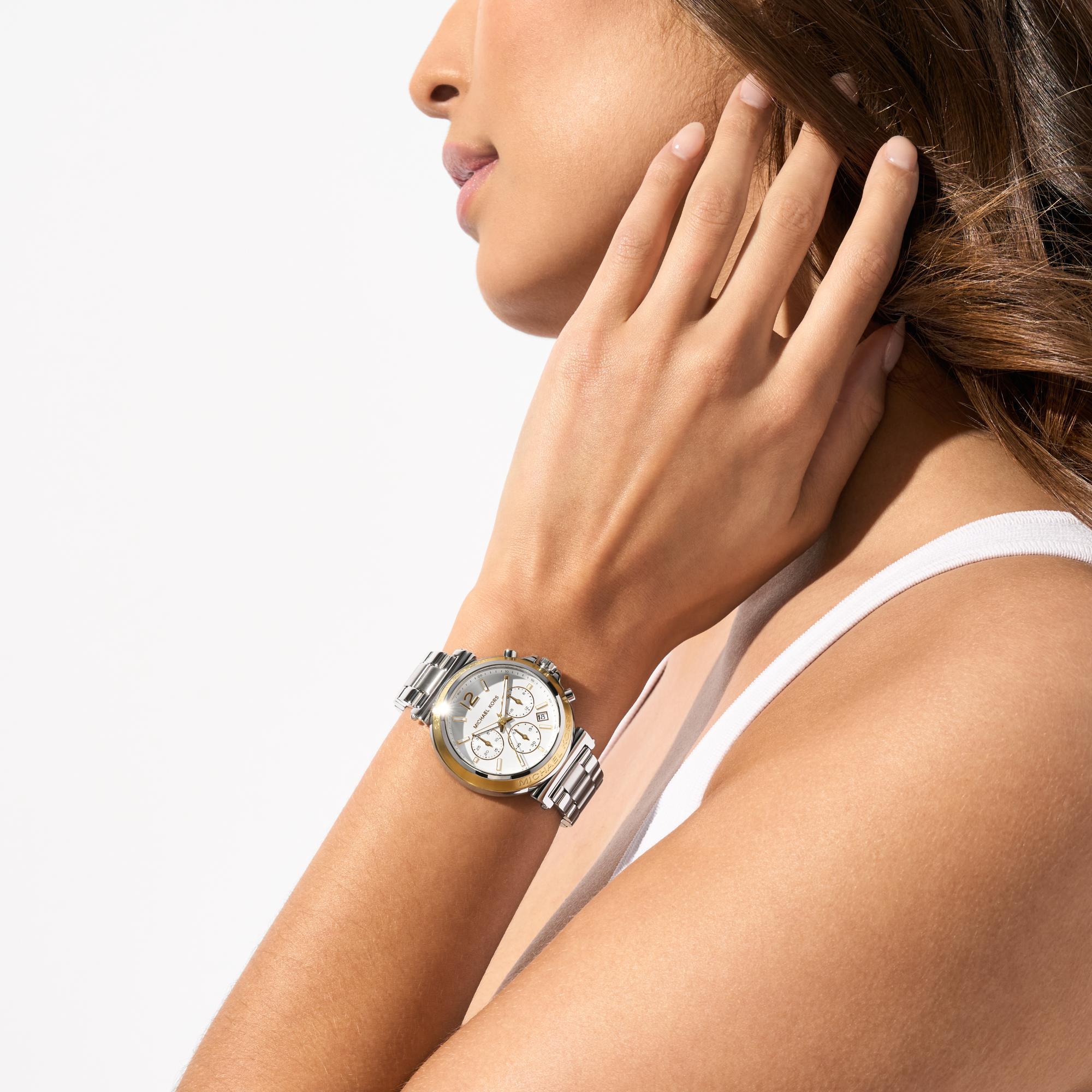 Michael Kors Maren Chronograph White Dial Steel Strap Women's Watch MK7495