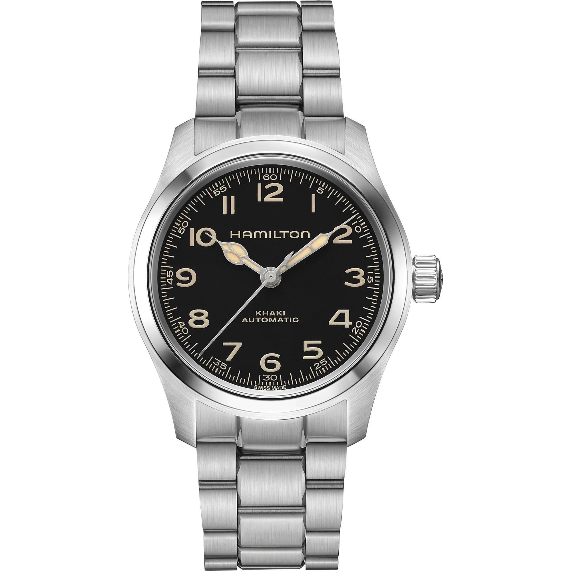 Hamilton Khaki Field Murph black dial steel automatic watch H70405130 front view