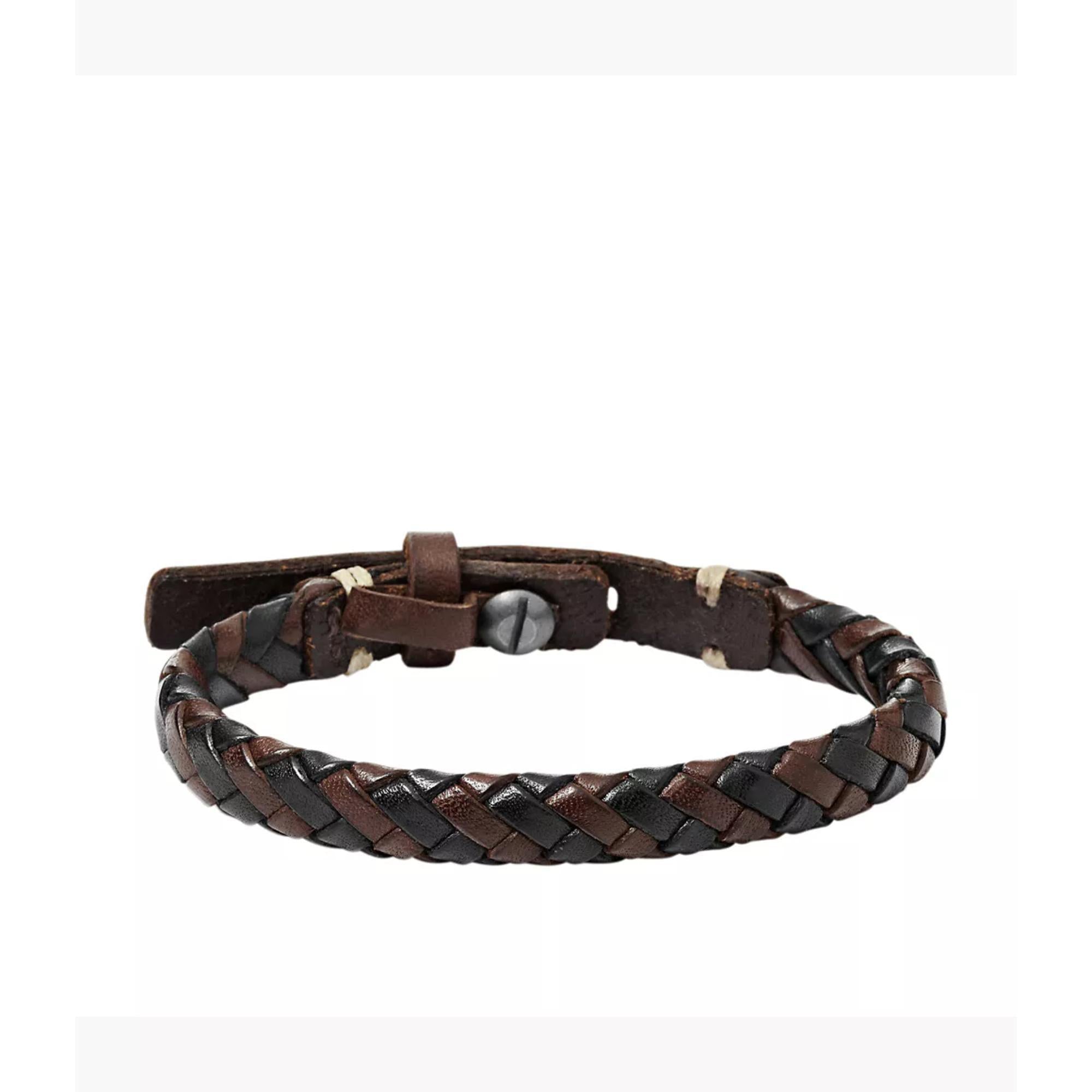 Fossil Braided Brown and Black Leather Mens Bracelet JA5932716