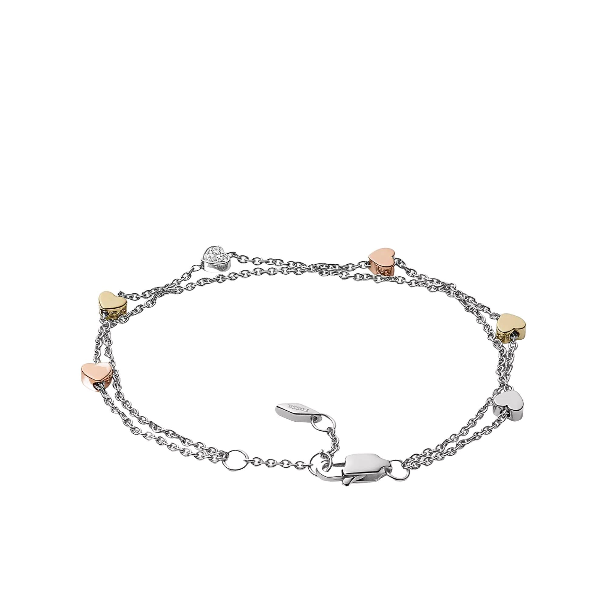 Fossil Herz Tri-Tone Edelstahl Doppel-Kette Damen Armband JF02854998