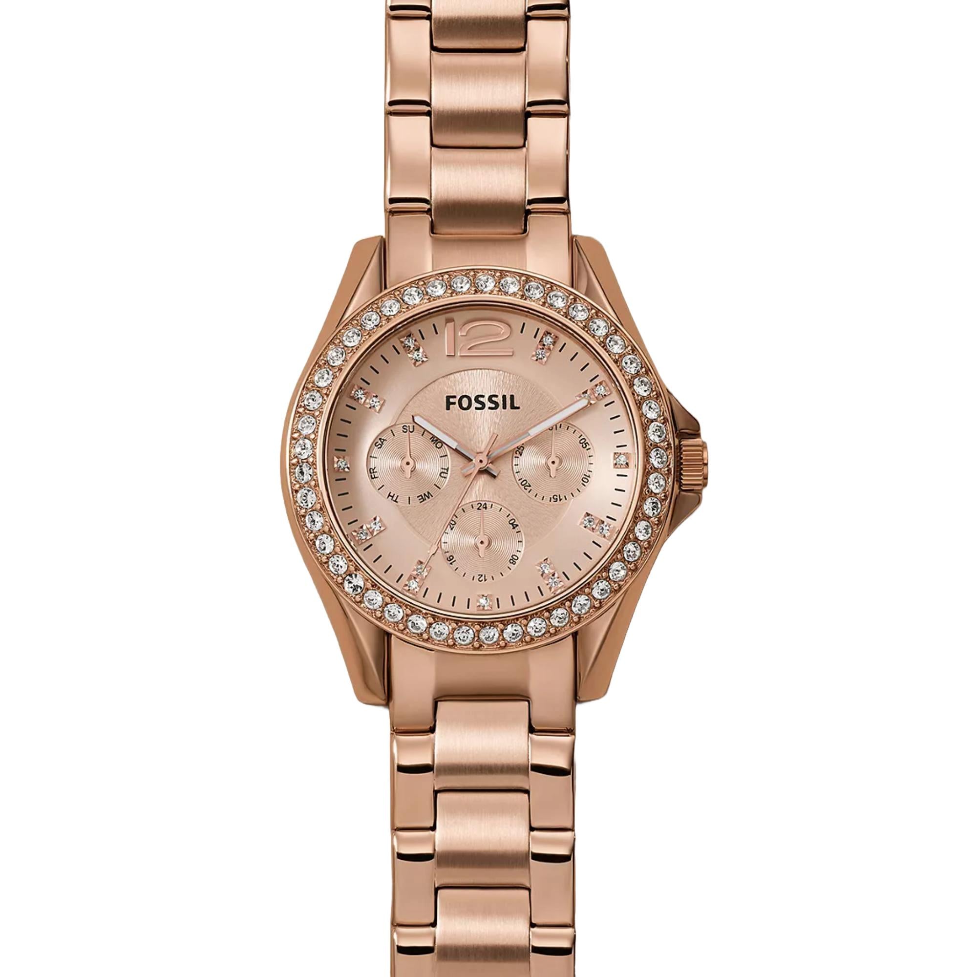Fossil Riley 38mm Chronograph Rose Gold Dial Steel Ladies Quartz Watch ES2811