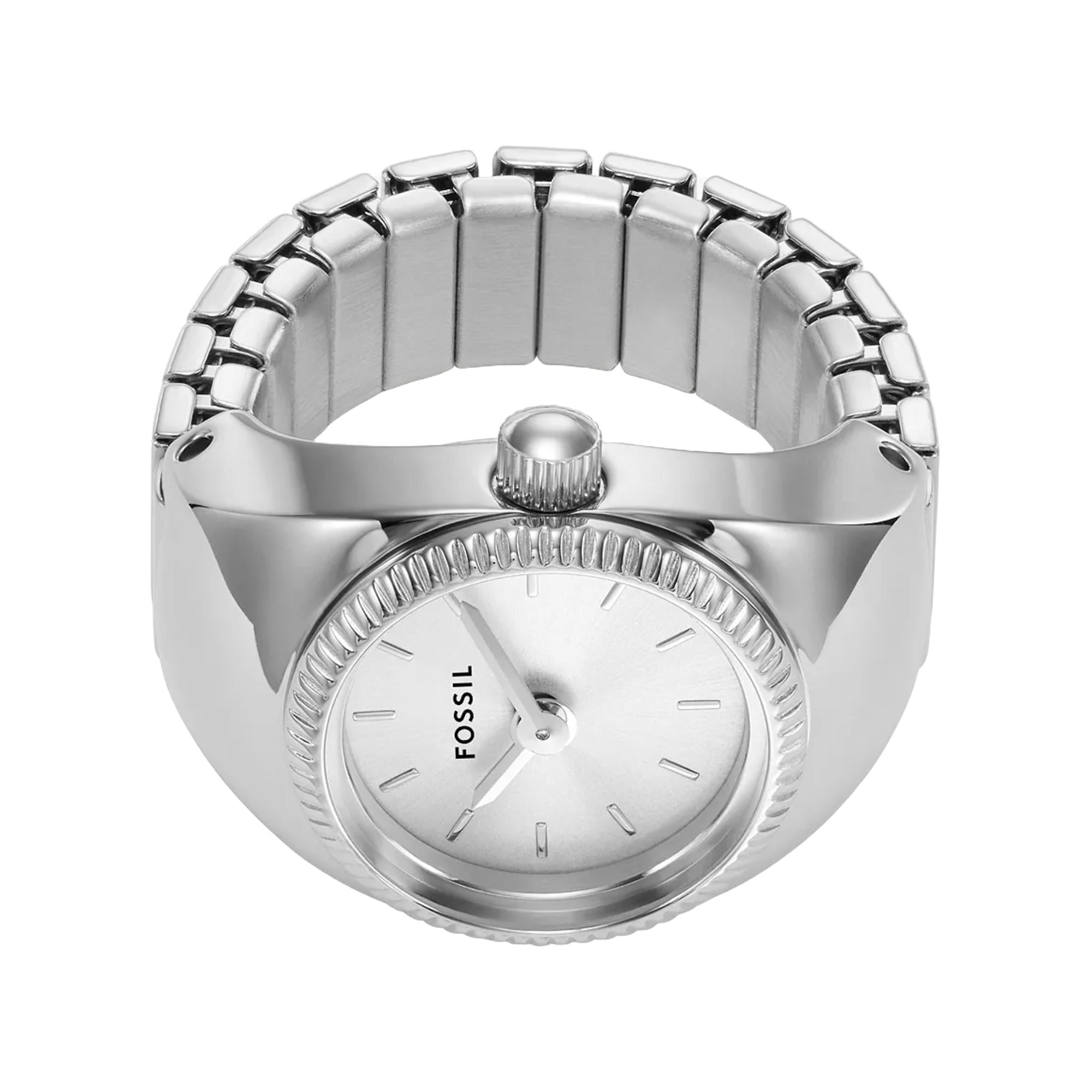 Fossil 15mm White Dial Steel Ladies Quartz Ring Watch ES5245