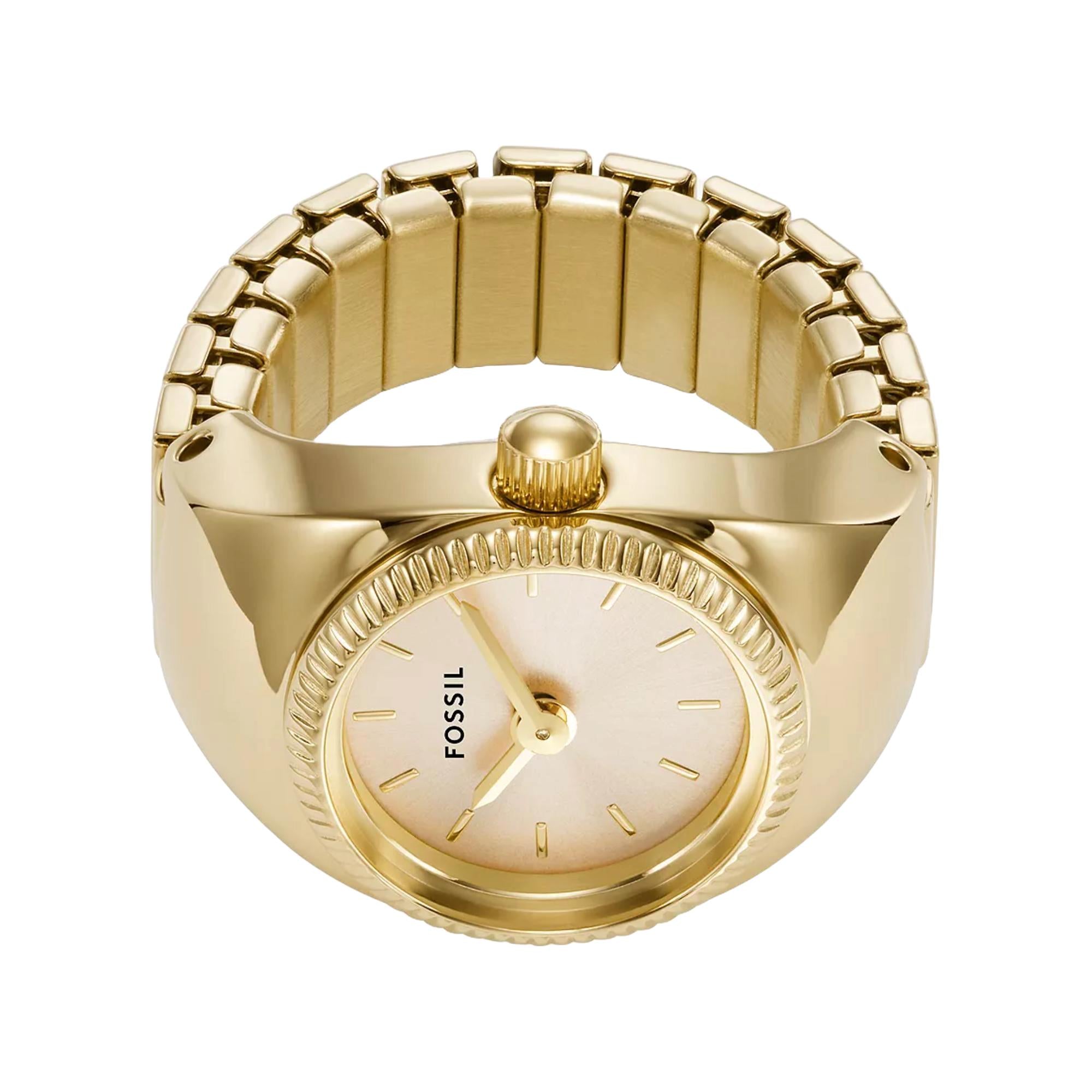 Fossil 15mm Gold Dial Steel Ladies Quartz Ring Watch ES5246