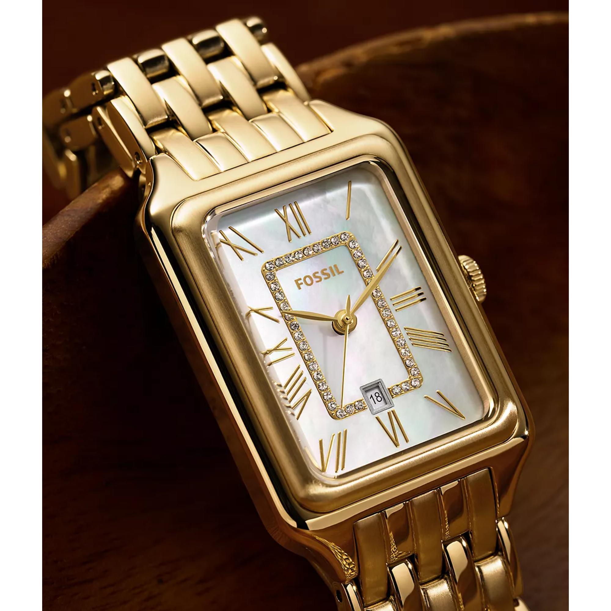 Fossil Raquel 26mm Weißes Perlmutt Zifferblatt Stahl Damen Quarz Uhr ES5304