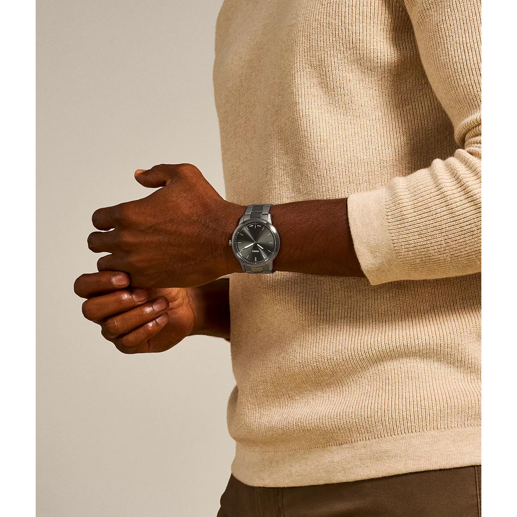 Fossil Minimalist 44mm Grey Dial Steel Mens Quartz Watch FS5459