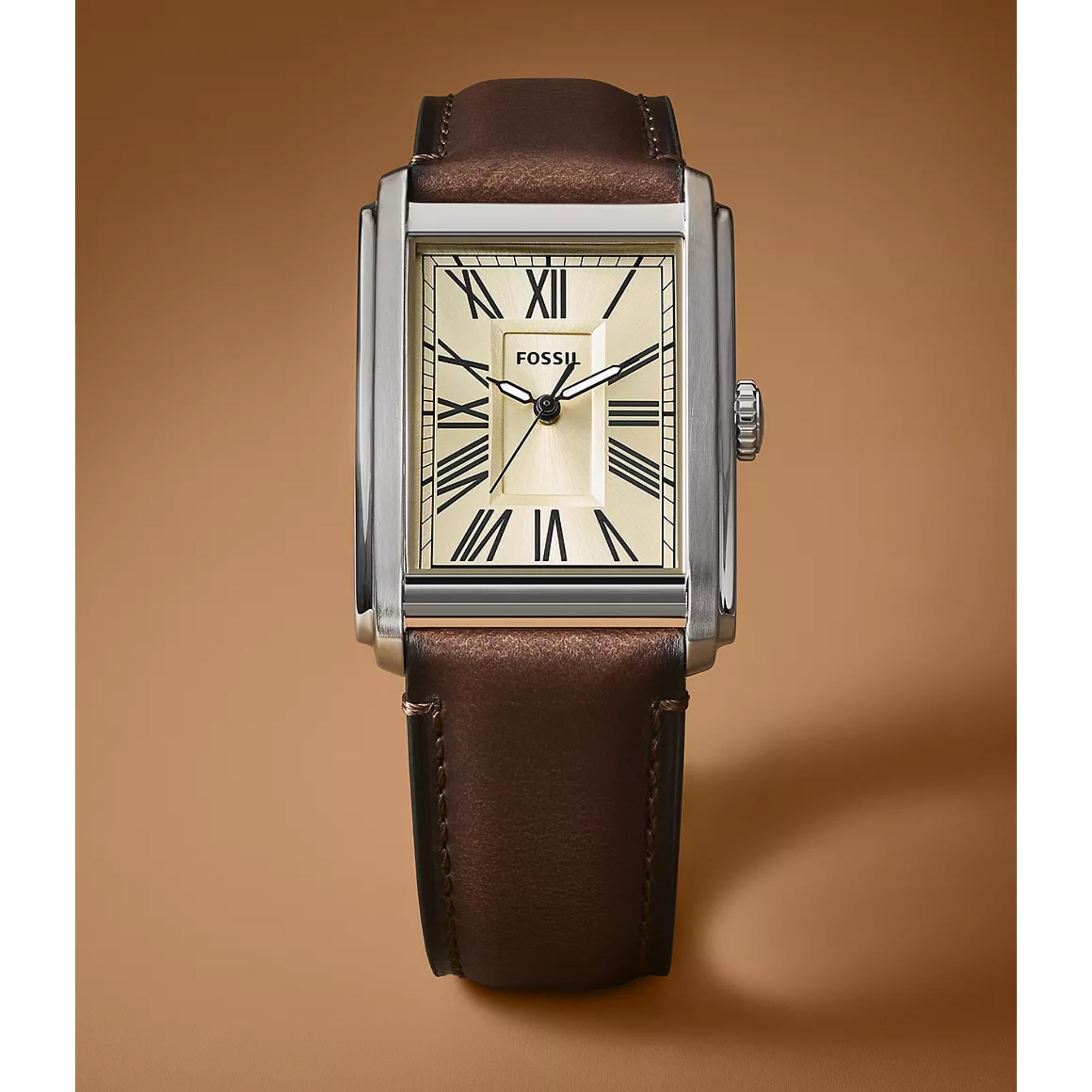 Fossil Carraway 30mm Creme Zifferblatt Leder Quarz Uhr FS6012