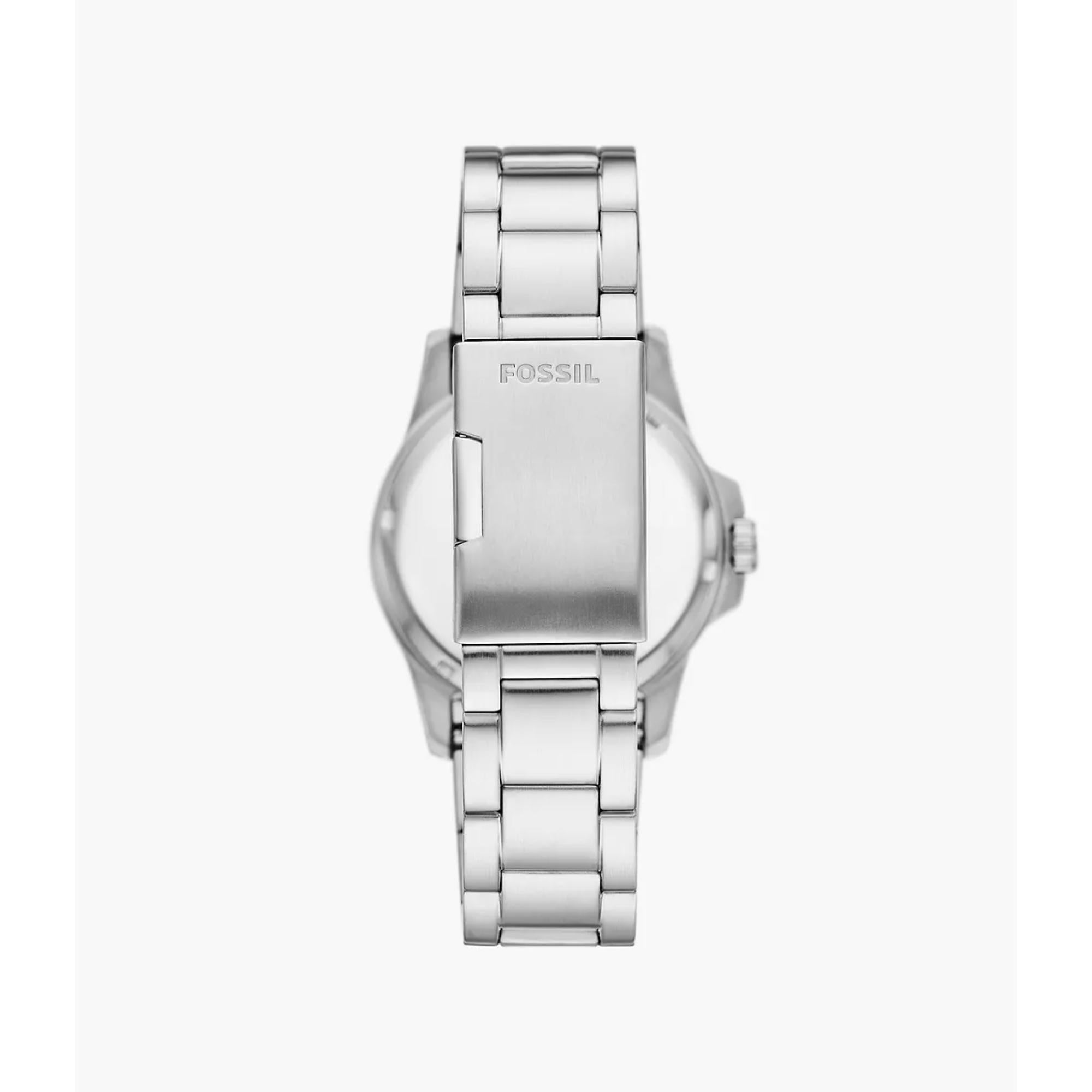 Silver Fossil watch on a white background
