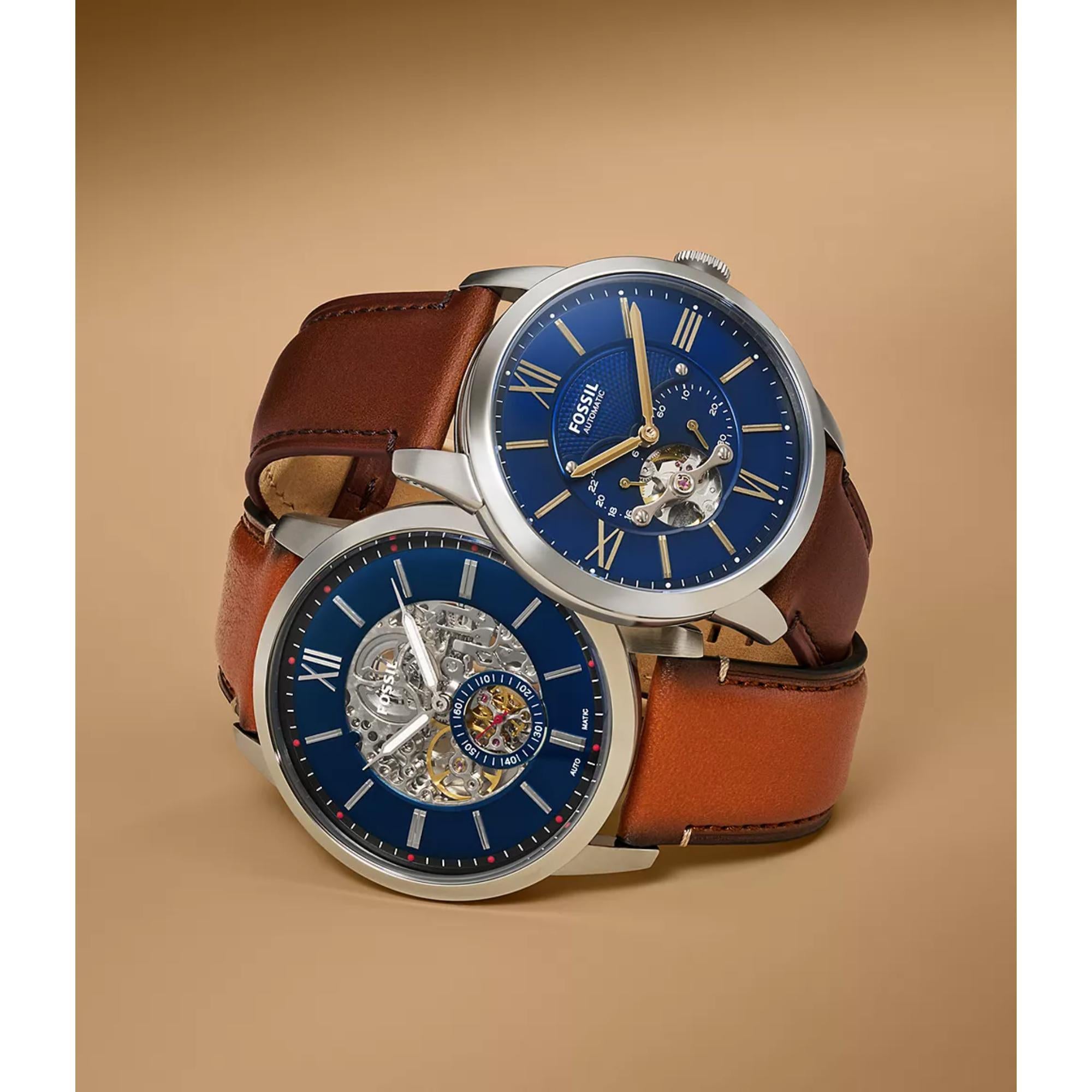 Fossil Townsman 44mm blaue Zifferblatt Leder Herren Automatik Uhr ME3110