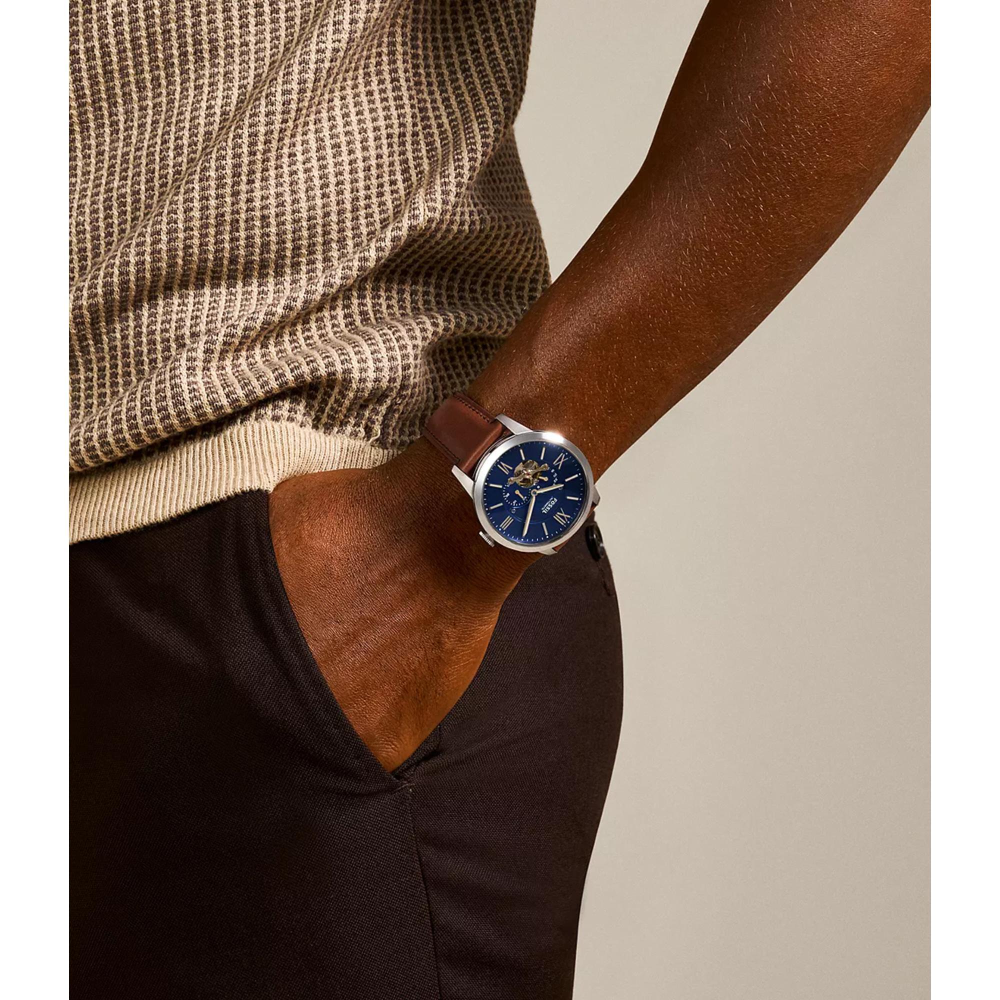 Fossil Townsman 44mm blaue Zifferblatt Leder Herren Automatik Uhr ME3110