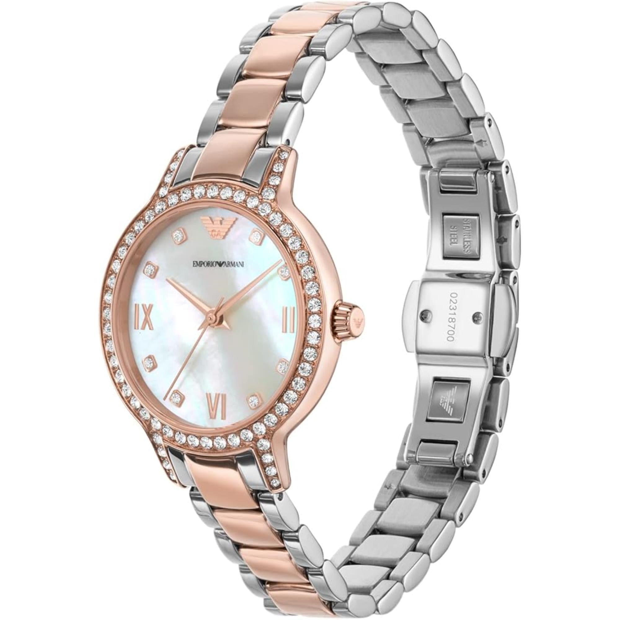 Emporio Armani Cleo 32mm White Mother of Pearl Dial Steel Ladies Quartz Watch AR11499