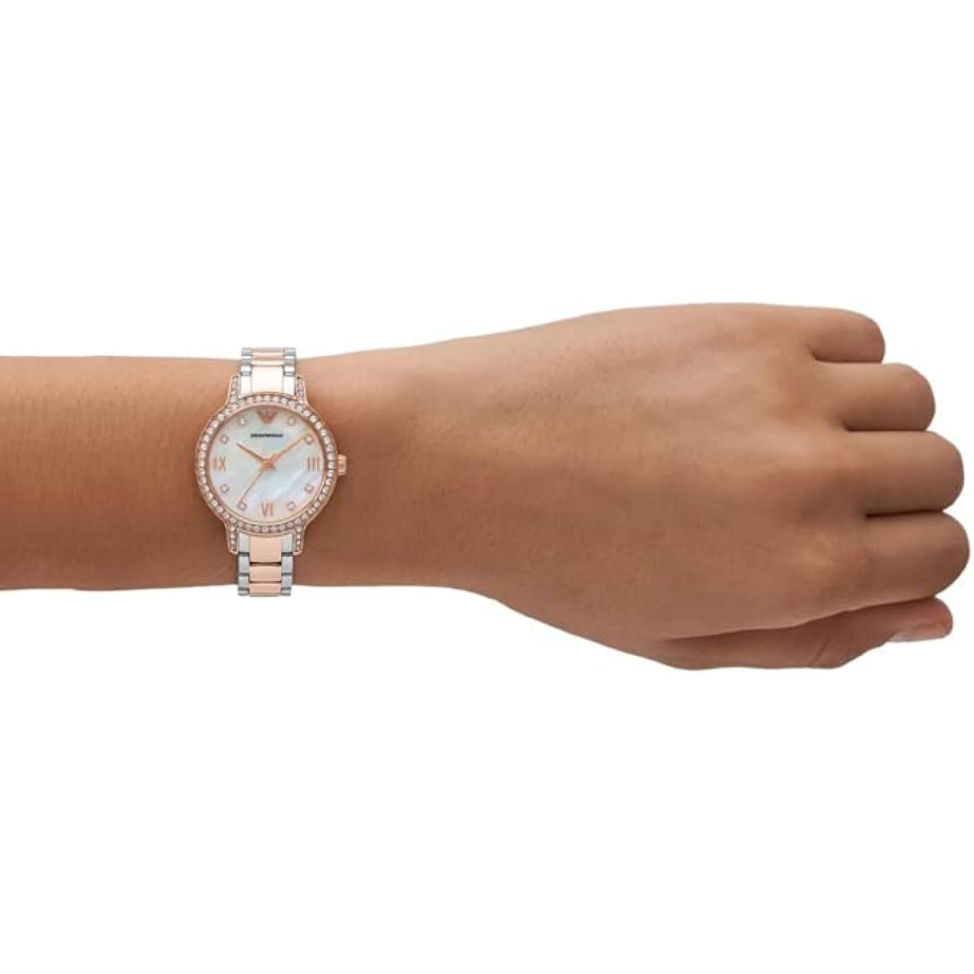 Emporio Armani Cleo 32mm White Mother of Pearl Dial Steel Ladies Quartz Watch AR11499