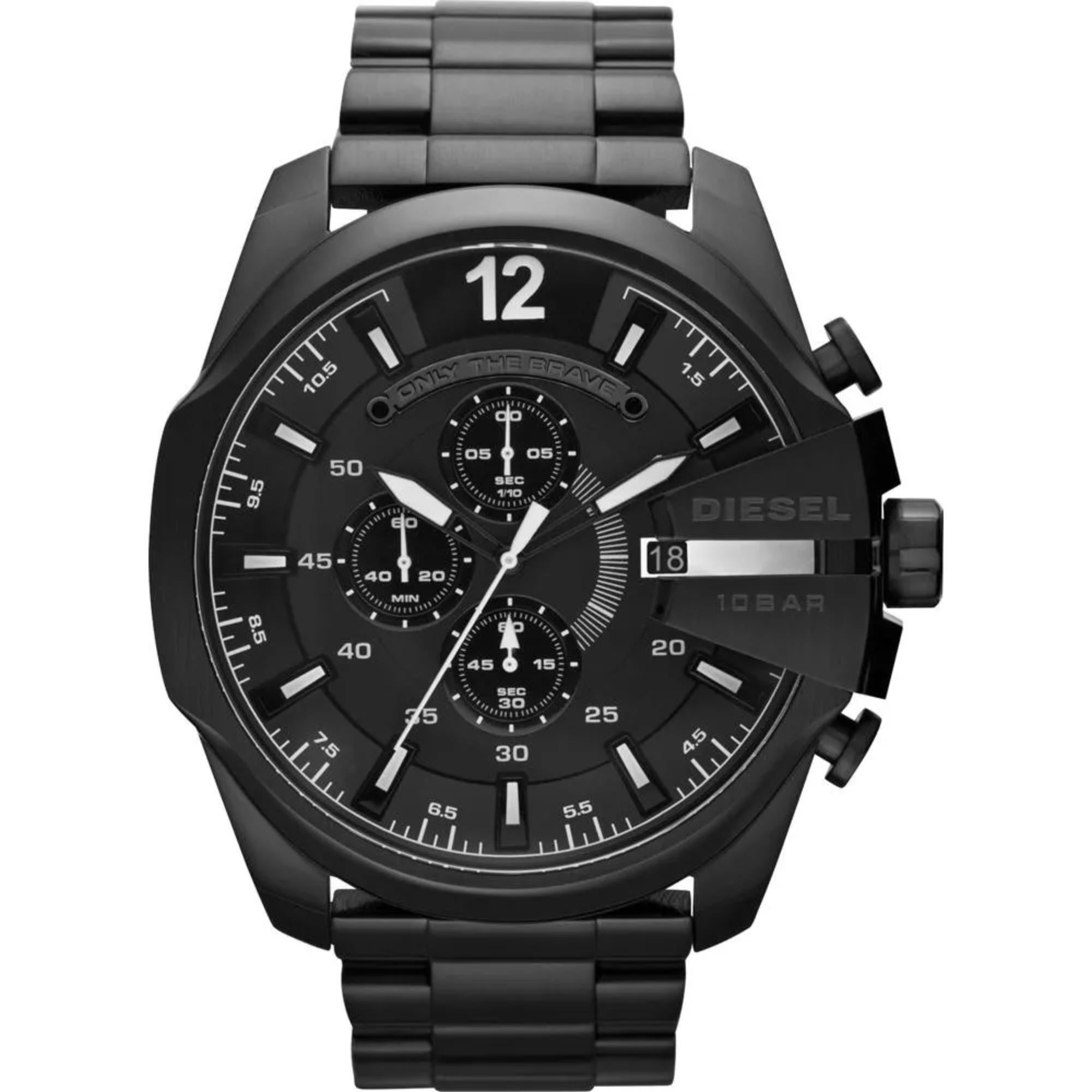 Diesel Mega Chief Chronograph Black Dial Steel Strap Men's Watch DZ4283