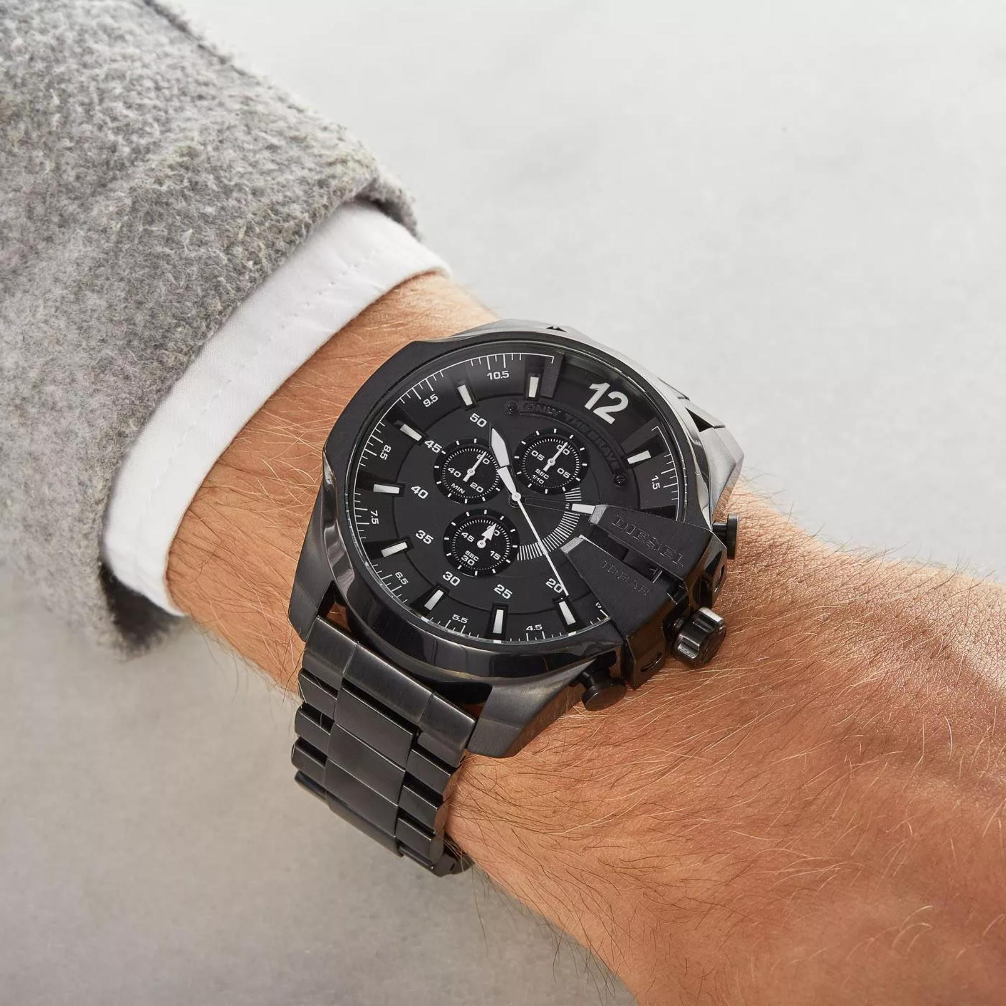 Diesel Mega Chief 51mm Chronograph Black Dial Steel Mens Quartz Watch DZ4283