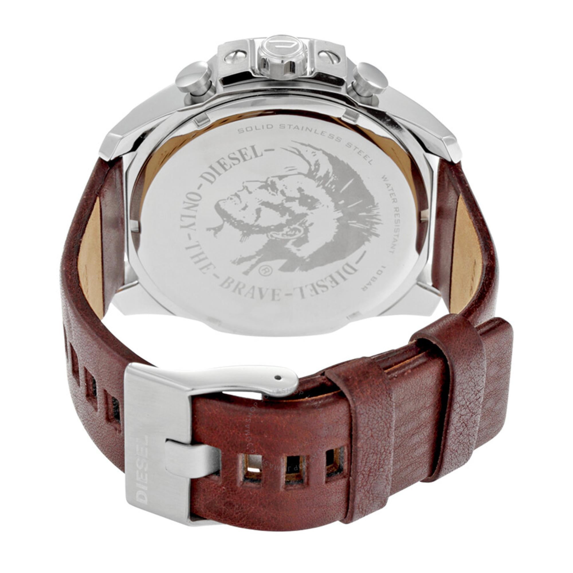 Diesel Mega Chief 51mm Chronograph Grey Dial Leather Mens Quartz Watch DZ4290