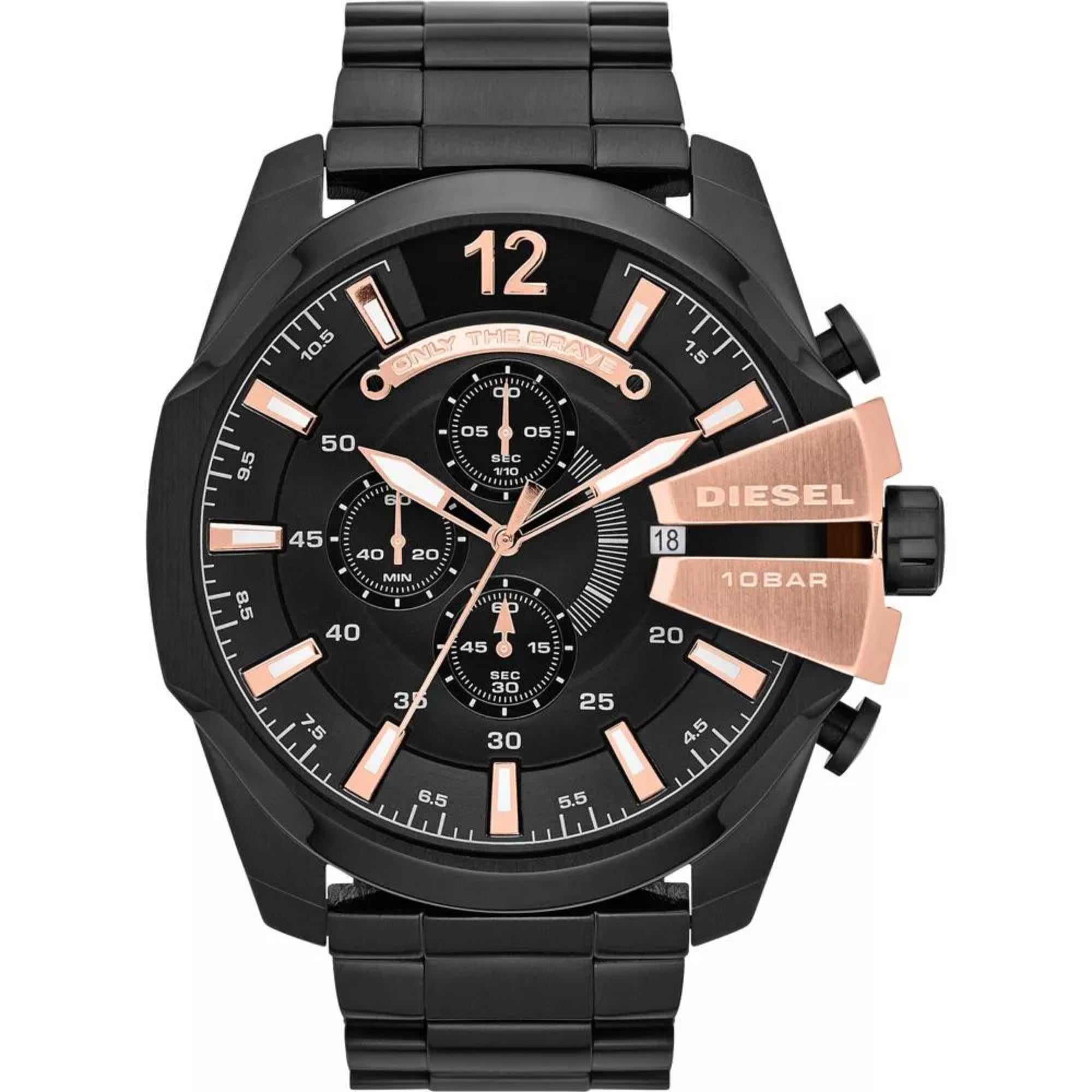 Diesel Mega Chief 51mm Chronograph Black Dial  Steel Mens Quartz Watch DZ4309