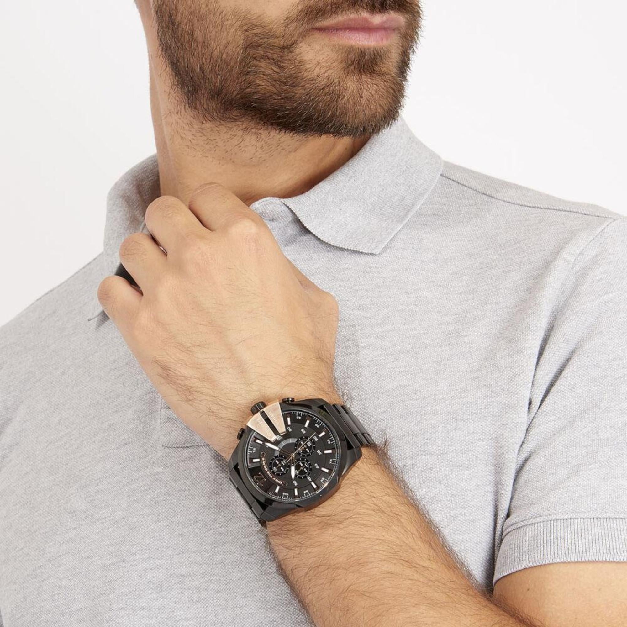 Diesel Mega Chief 51mm Chronograph Black Dial  Steel Mens Quartz Watch DZ4309