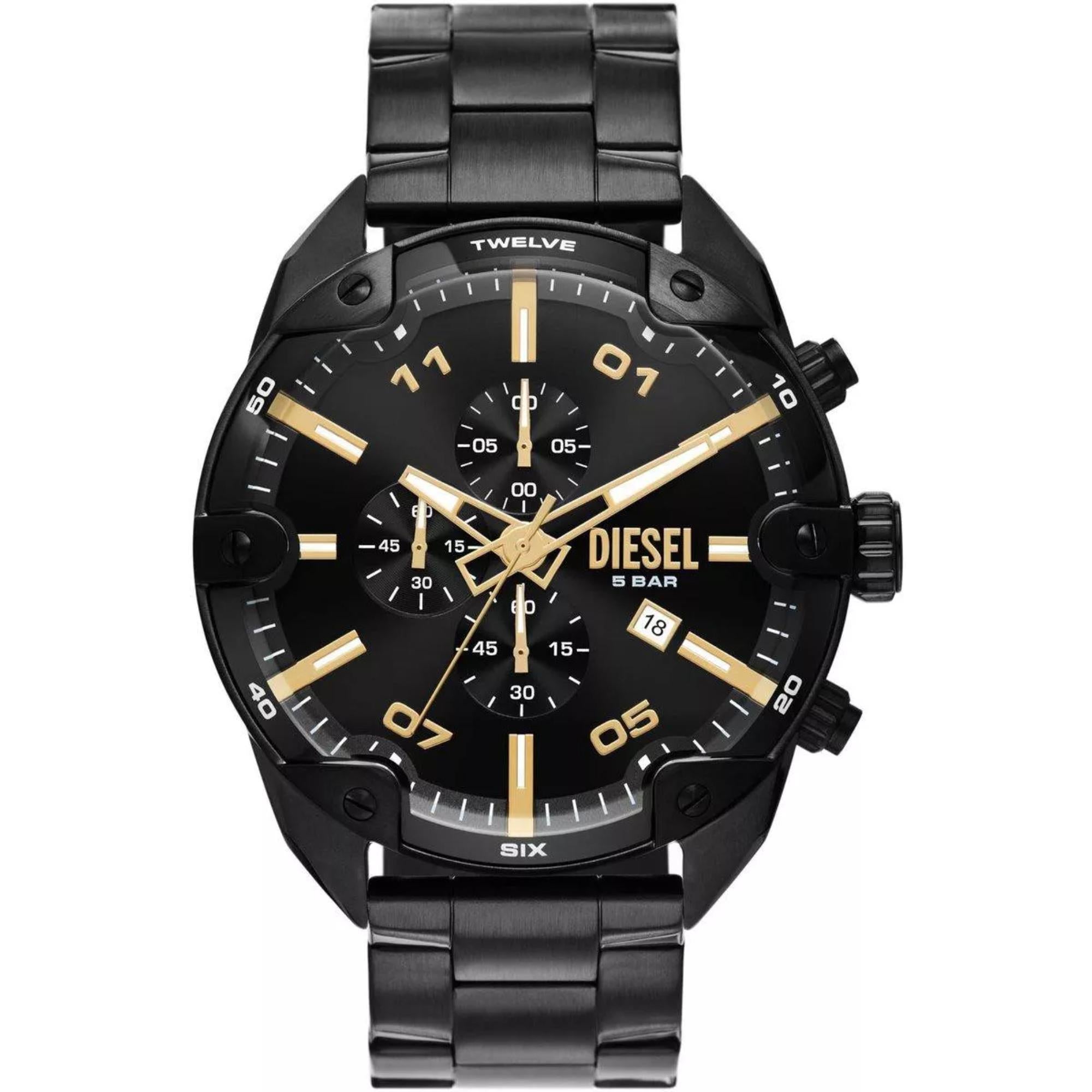 Diesel Spiked 49mm Chronograph Black Dial Steel Mens Quartz Watch DZ4644