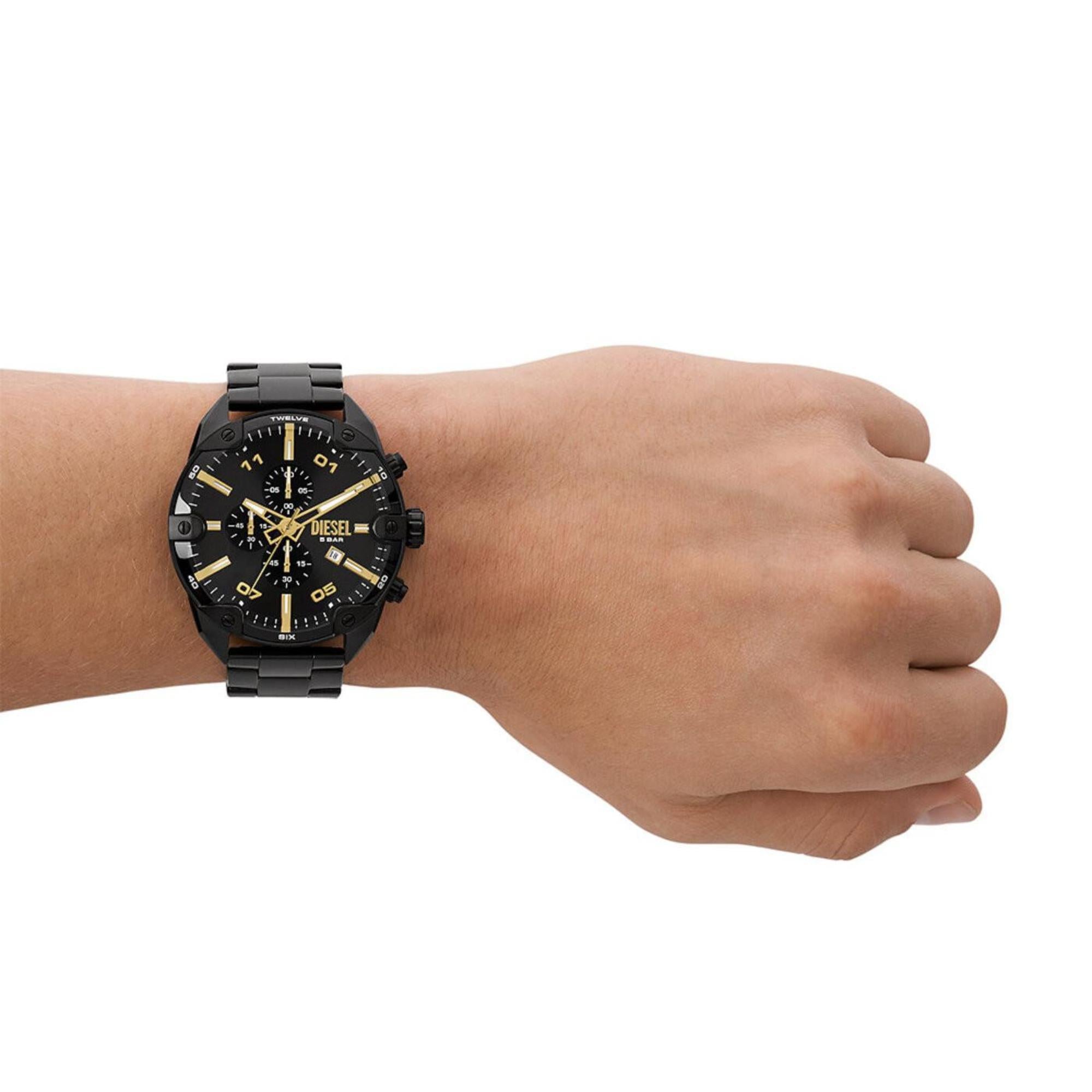 Diesel Spiked 49mm Chronograph Black Dial Steel Mens Quartz Watch DZ4644