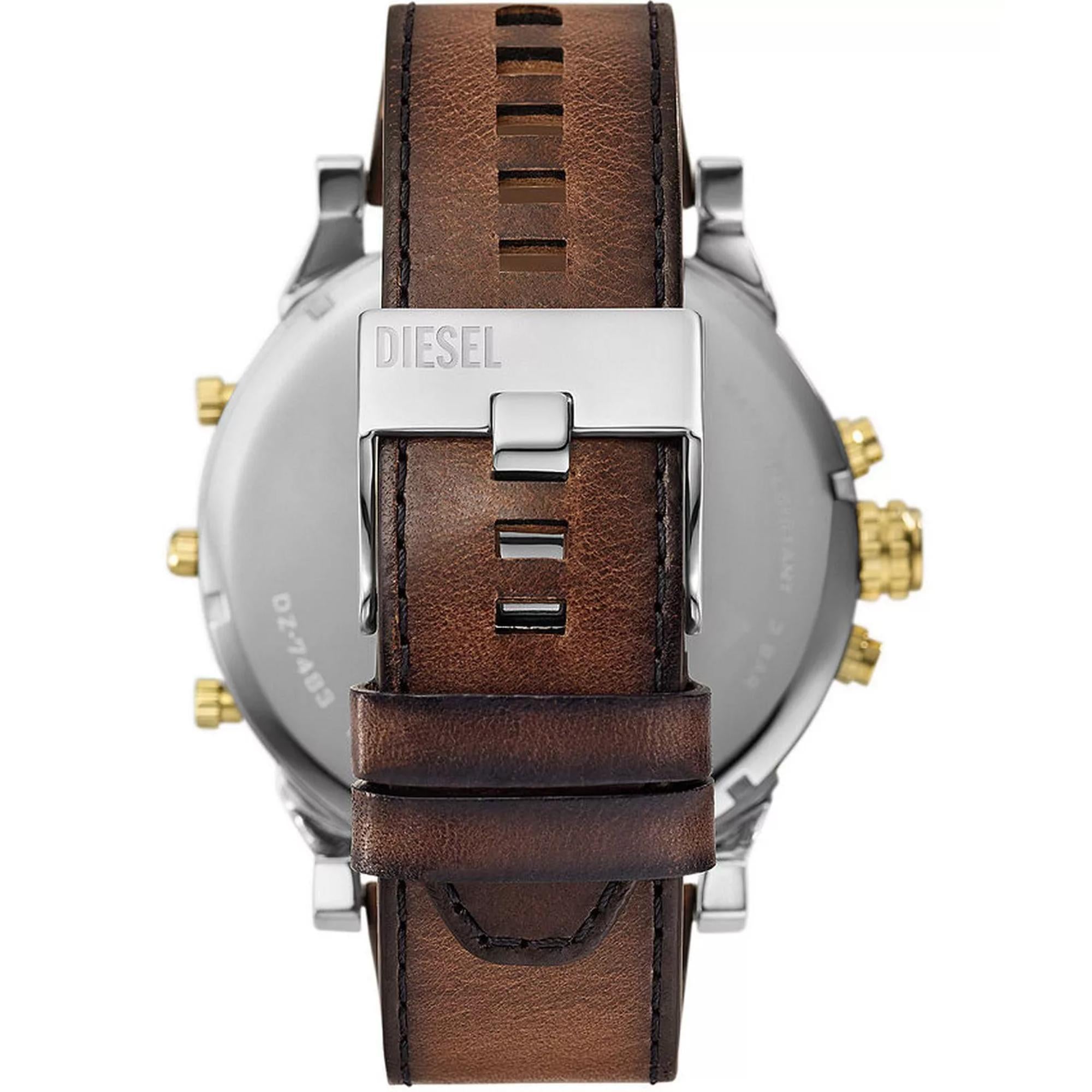 Diesel Mr. Daddy 57mm Chronograph Silver Dial Leather Mens Quartz Watch DZ7483